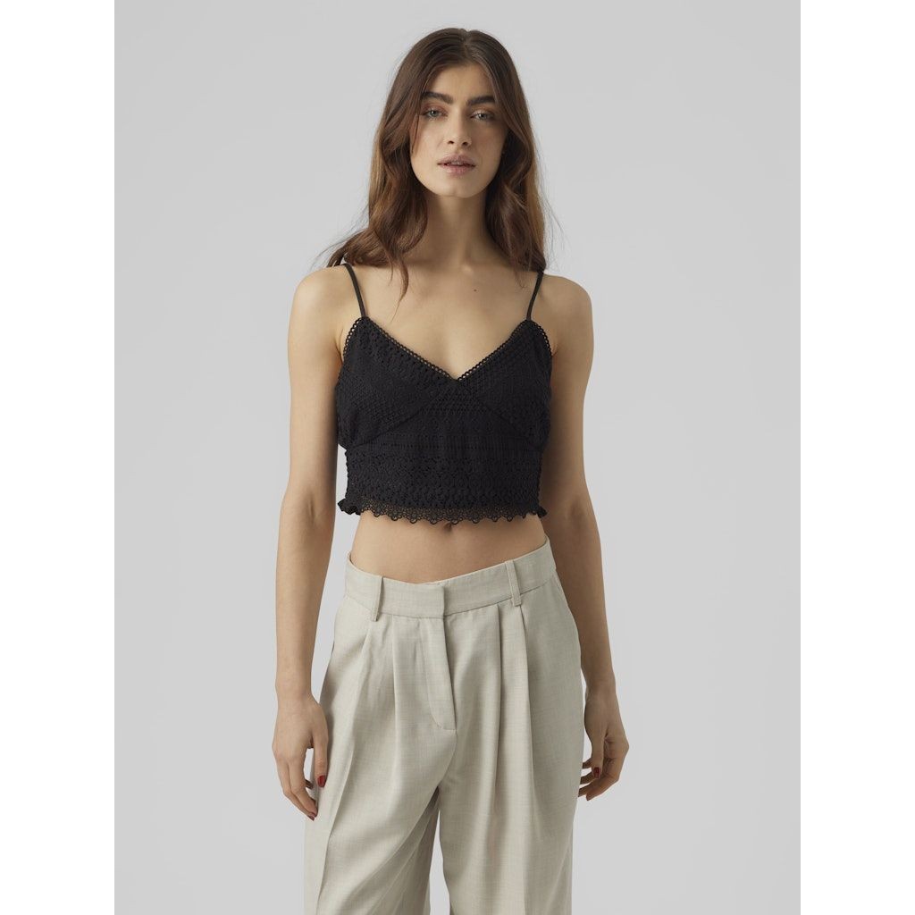 VERO MODA Palaidinės moterims, Juoda, VMHONEY LACE V-NECK C 2