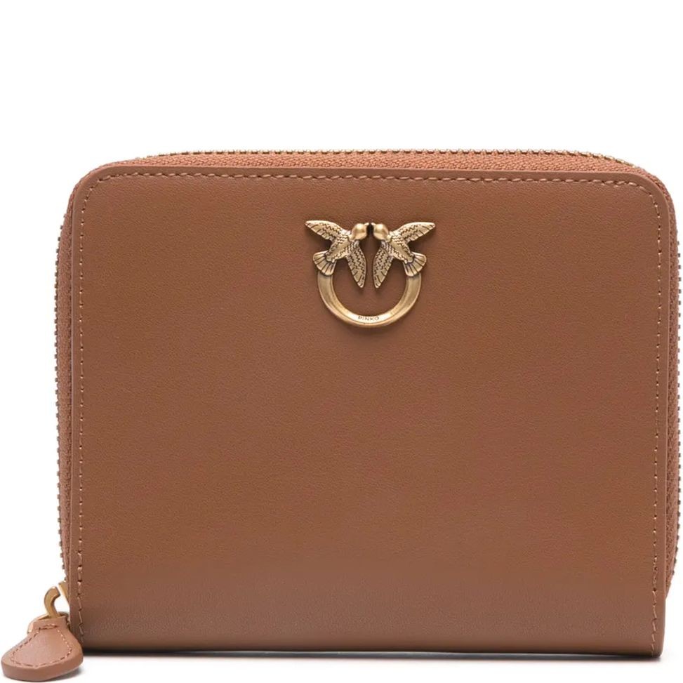 PINKO Piniginė moterims, Ruda, Logo-plaque leather wallet 1