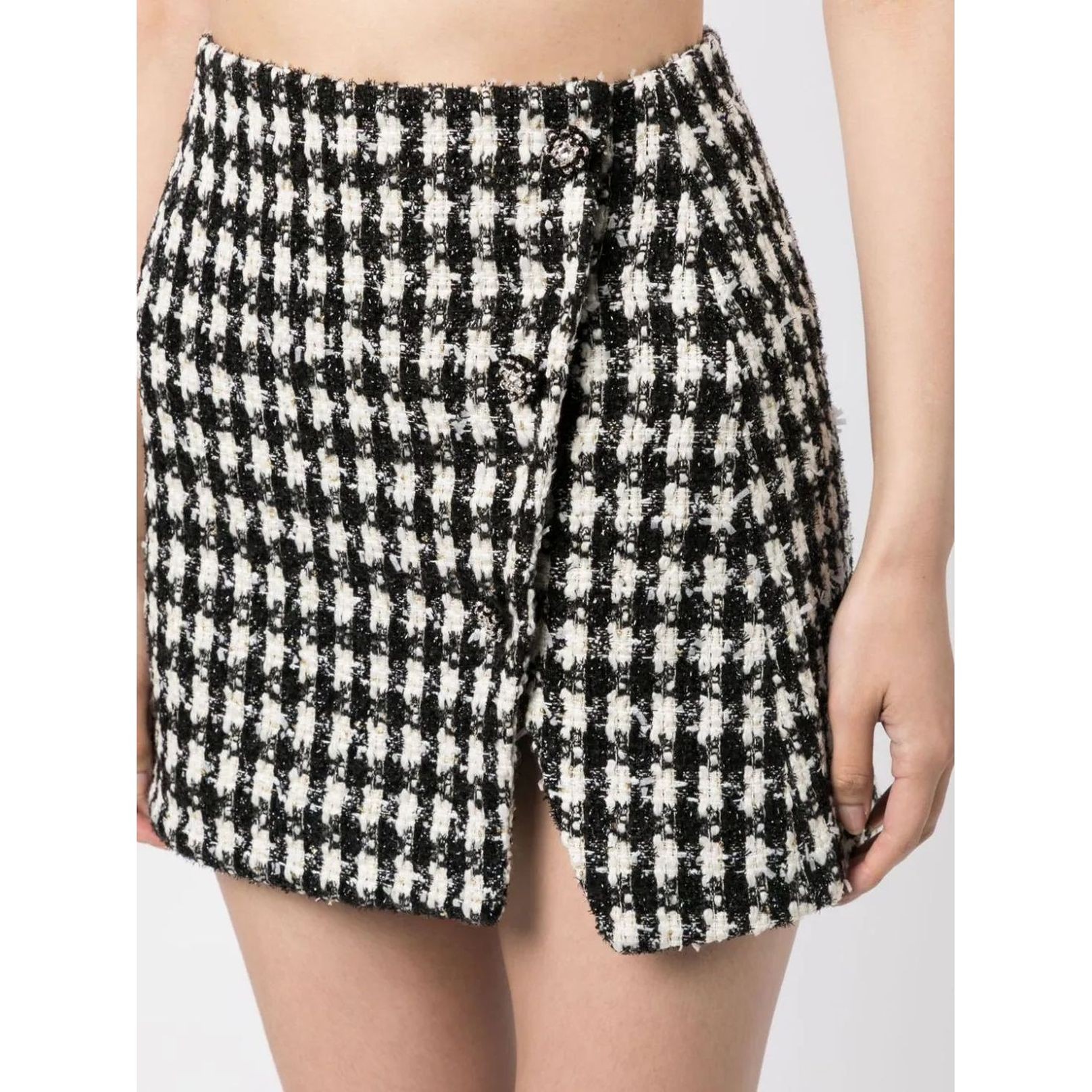 SELF PORTRAIT Mini sijonas moterims, Juoda, Black check boucle mini skirt 4