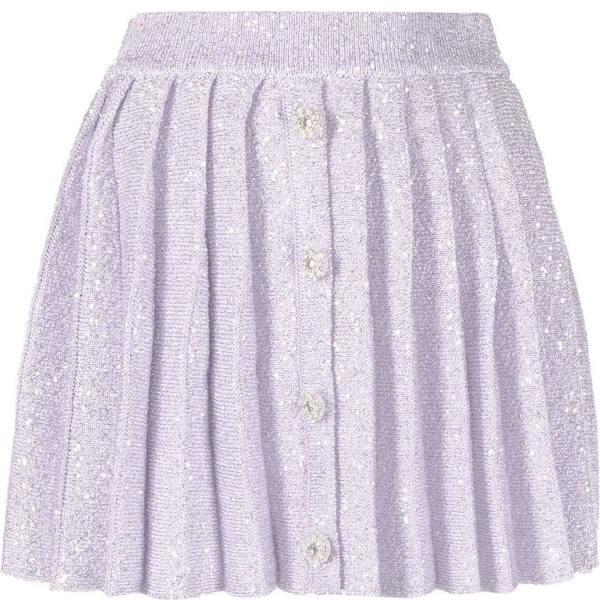 SELF PORTRAIT Mini sijonas moterims, purple, Sequin pleated knit skirt 1