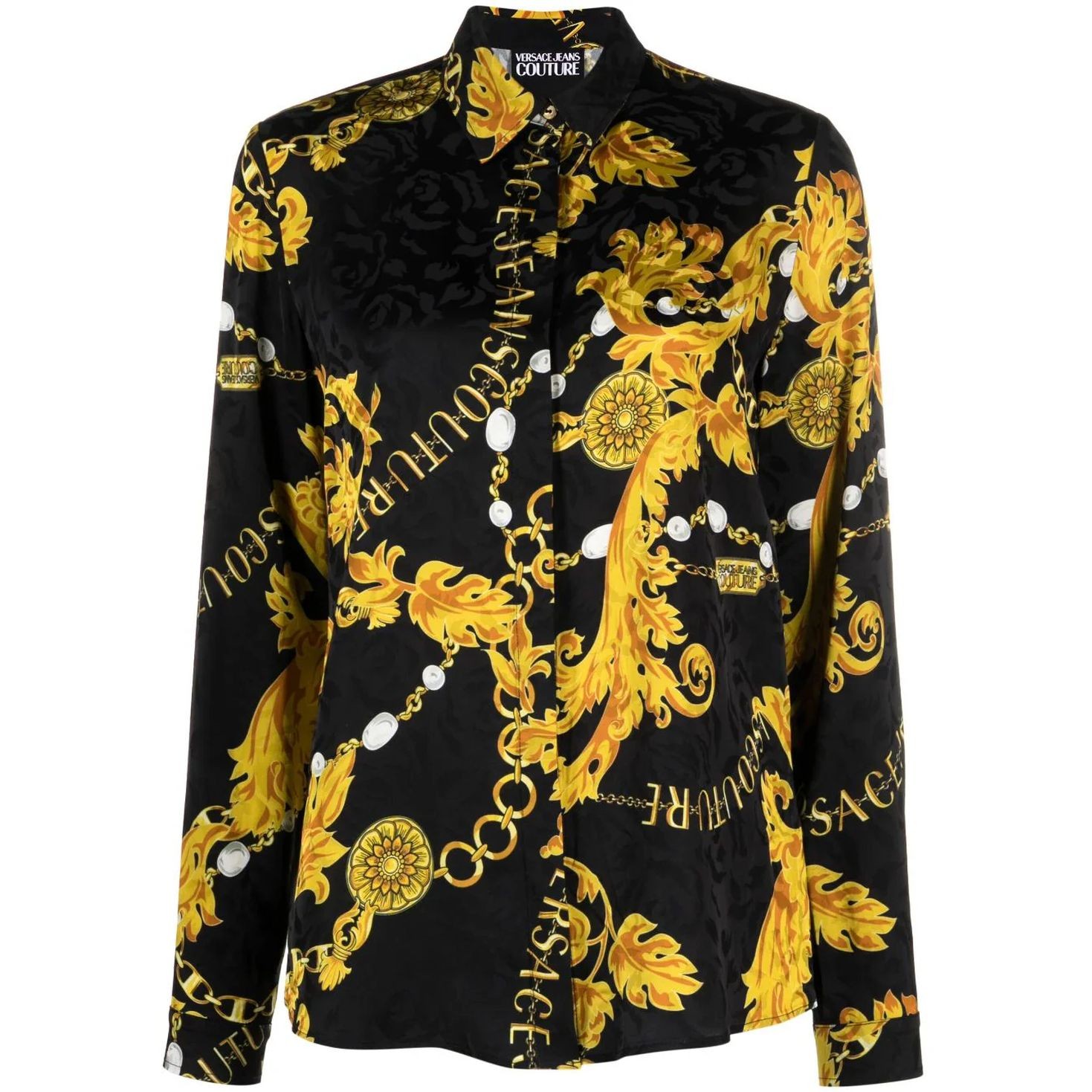 VERSACE JEANS CUTURE Marškiniai ilgomis rankovėmis moterims, Juoda, Chain couture shirt 1