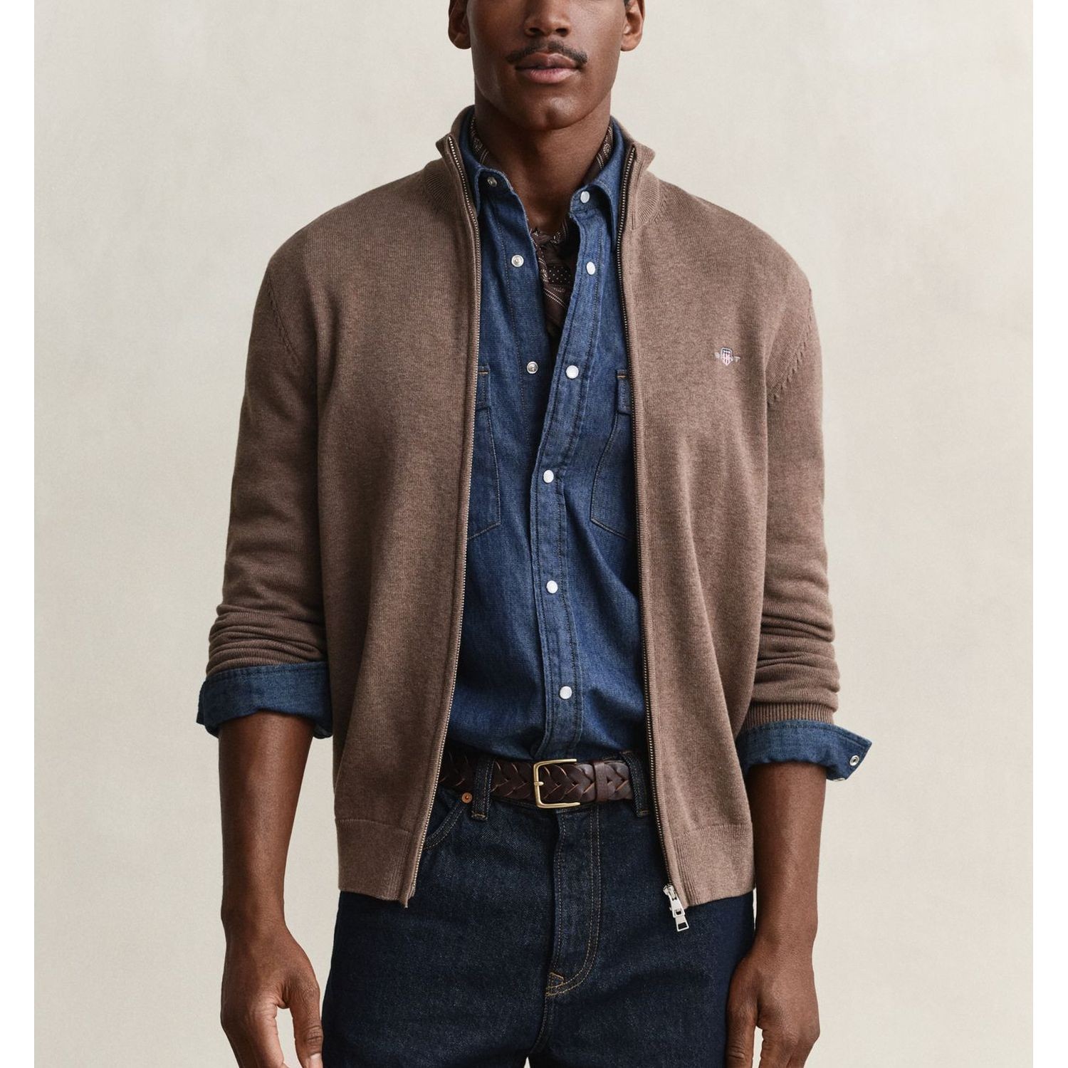 GANT Kardiganas vyrams, Ruda, Casual cotton zip cardigan 2