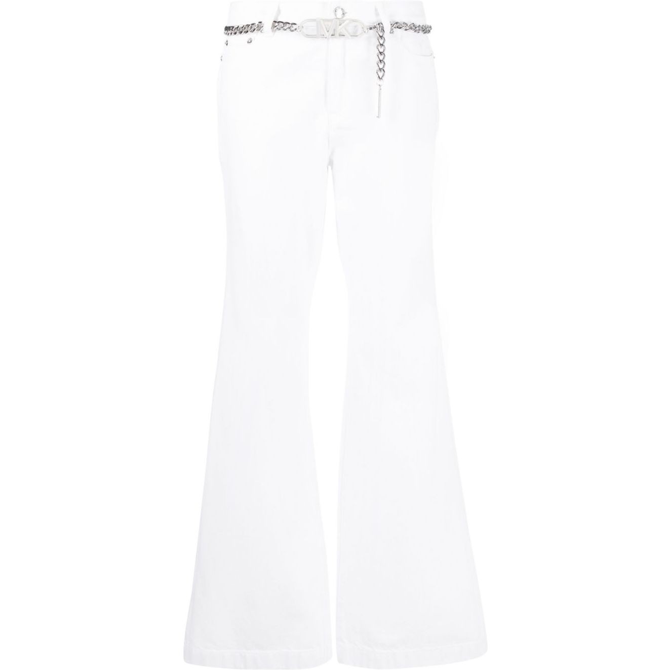 MICHAEL KORS Platėjantys džinsai moterims, Balta, Flare chain belt denim jean