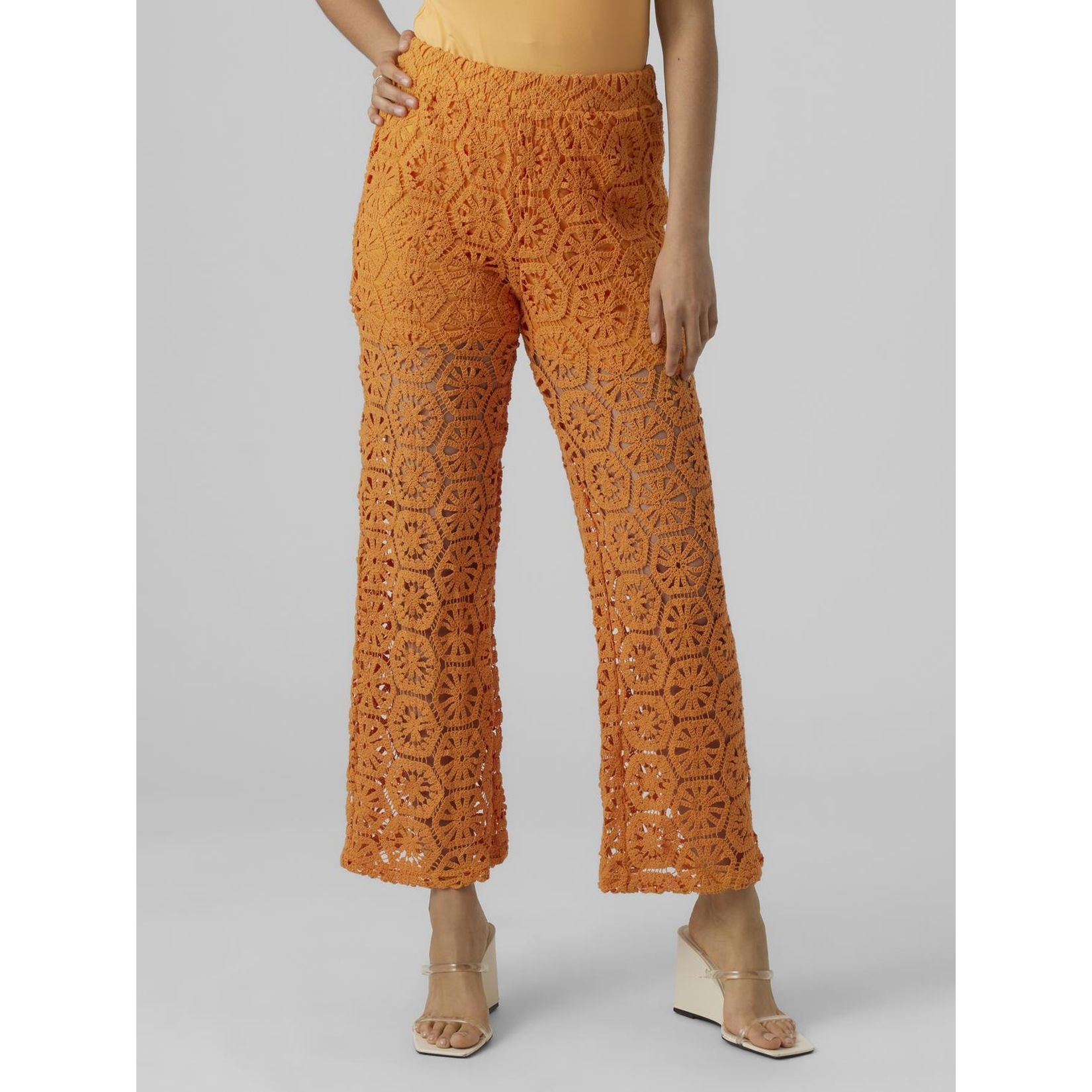 VERO MODA Kelnės moterims, Oranžinė, VMSUNSHINE H/W EMB PA 2