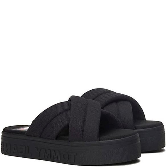 TOMMY JEANS Šlepetės moterims, Juoda, Lettering flatform sandal 1
