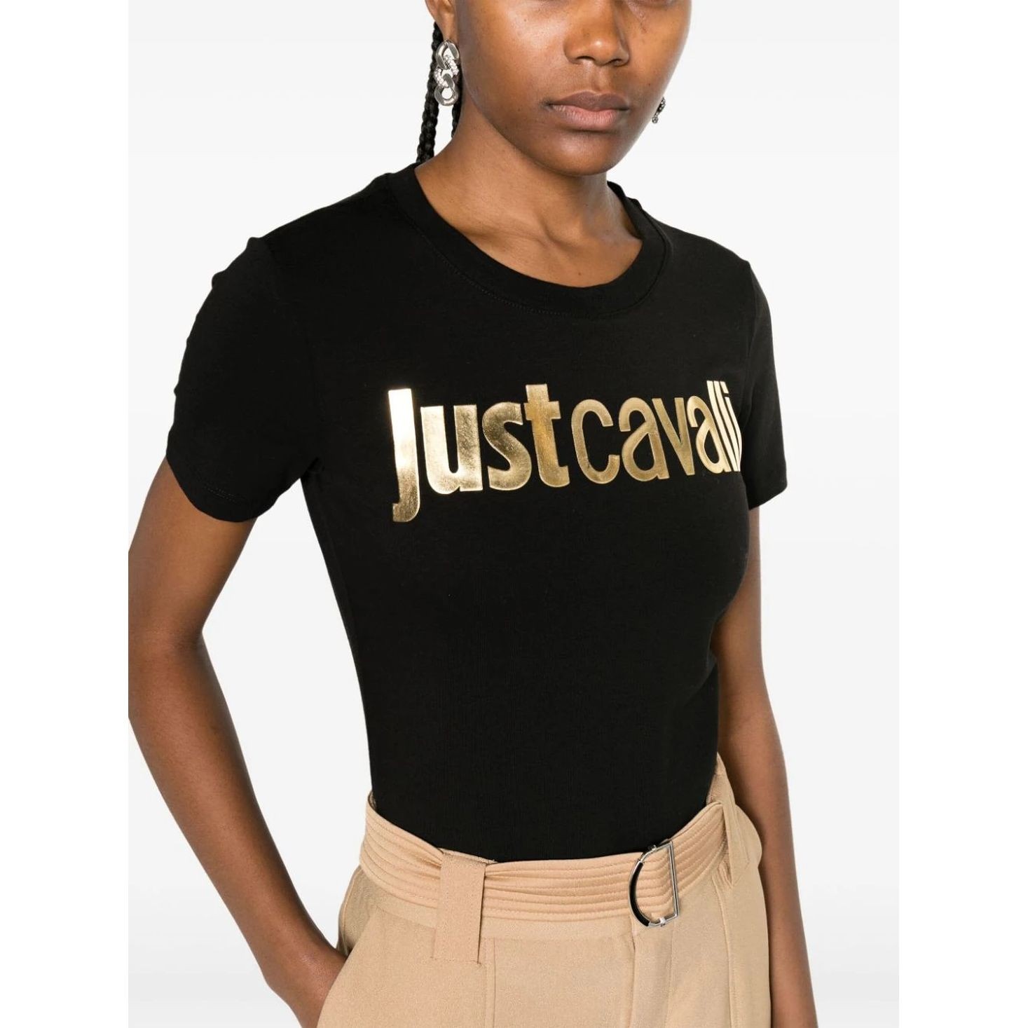 JUST CAVALLI Marškinėliai trump. rankovėmis moterims, Juoda, Logo t-shirt 4