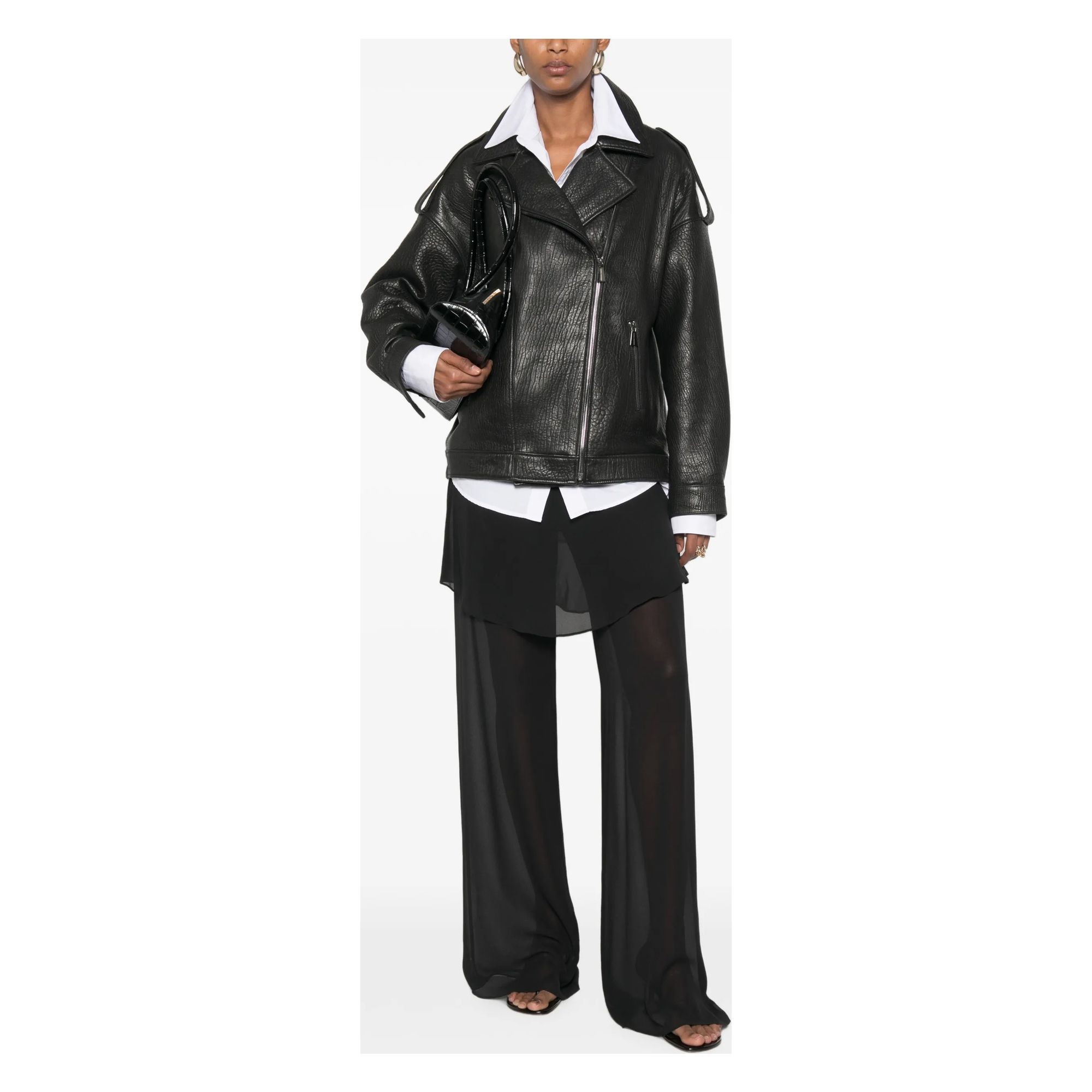 ADRIANNA FERETTI Odinė striukė moterims, Juoda, Leather jacket 2