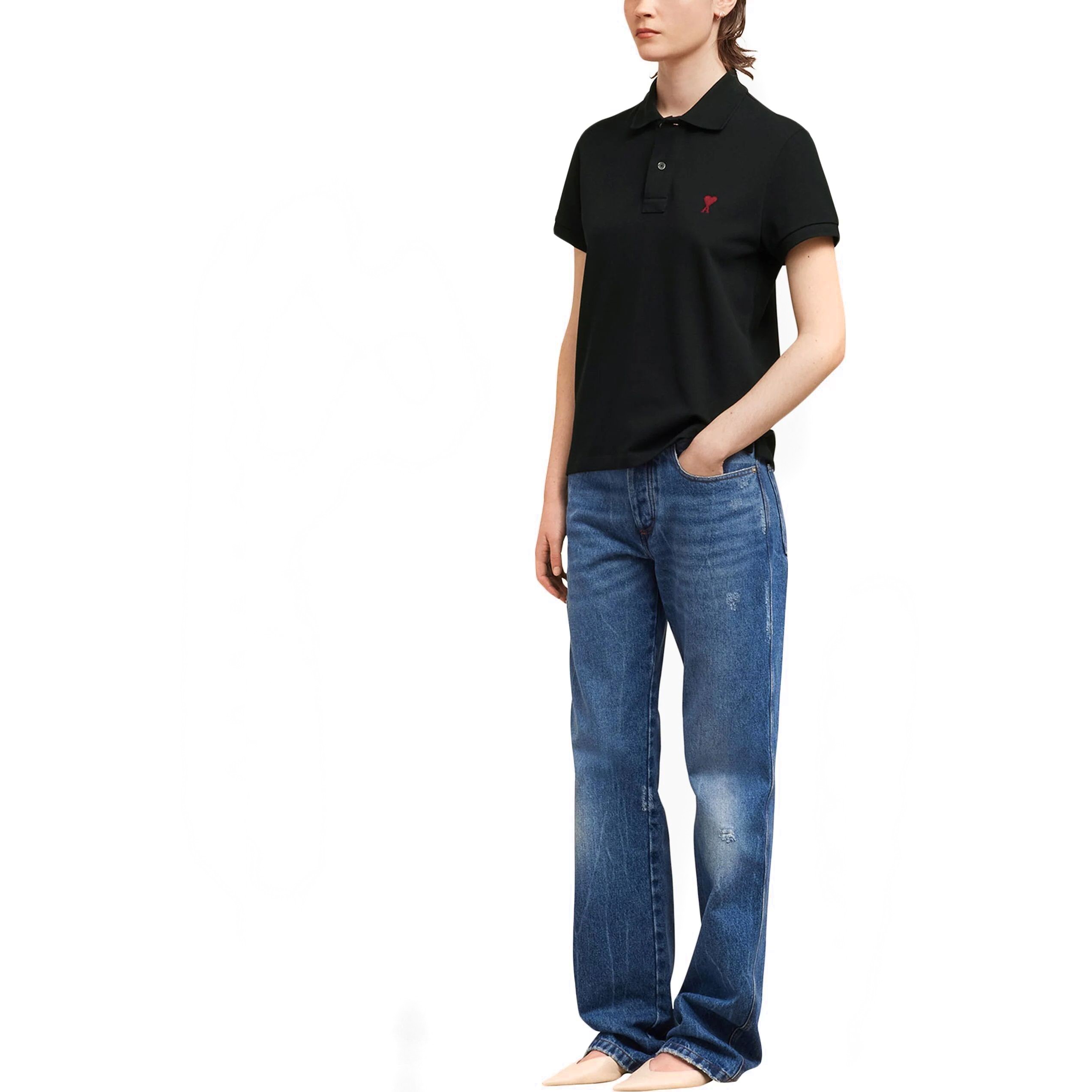 AMI PARIS Polo marškiniai trumpos rank., Juoda, Ami de coeur polo shirt 2