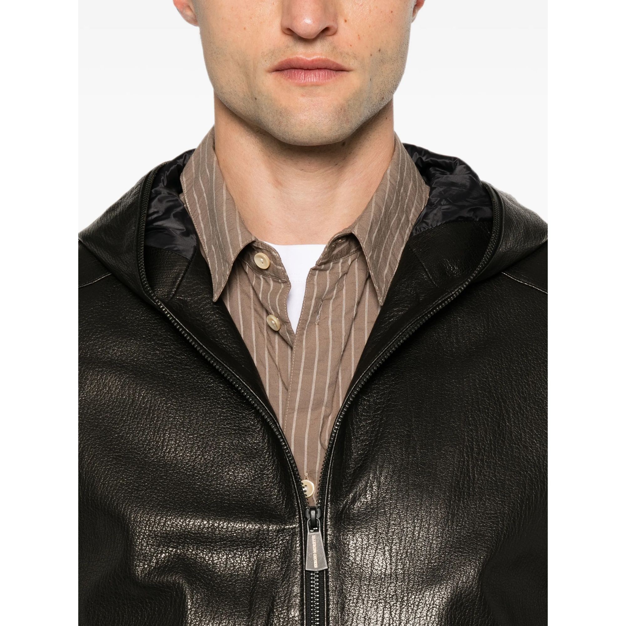 SERGIO MORETTI Odinė striukė vyrams, Juoda, Leather jacket 5