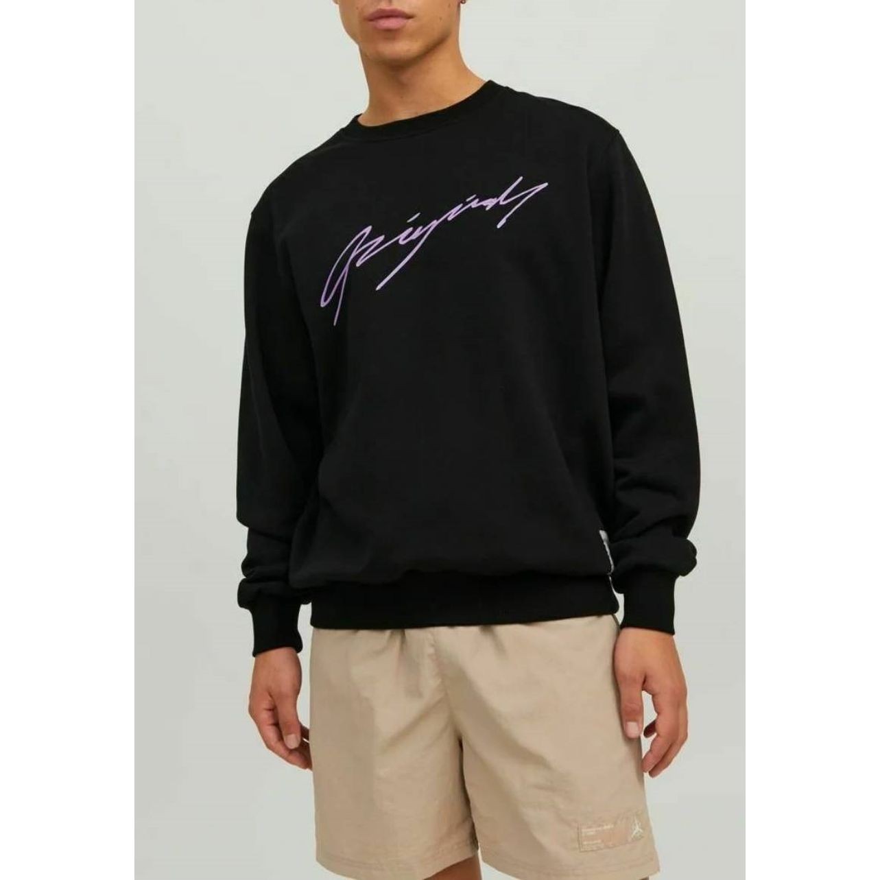 JACK & JONES Megztinis vyrams, Juoda, JORSCRIPTING SWEAT 2