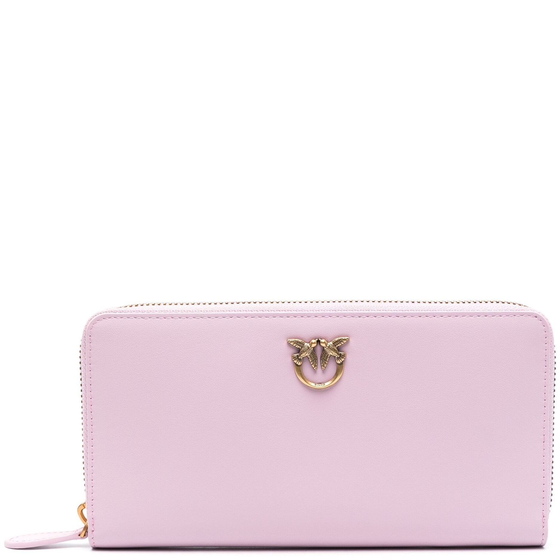 PINKO Piniginė moterims, Rožinė, Love birds leather wallet 1