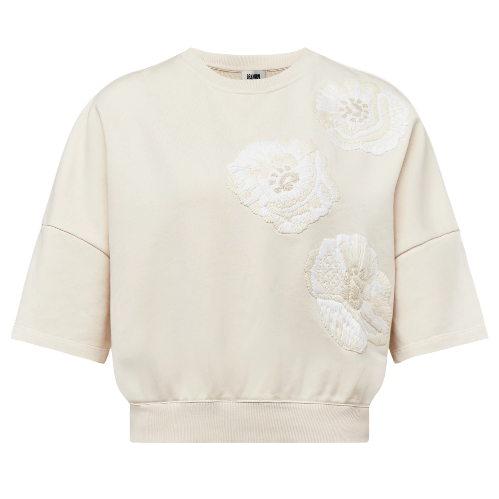 DRYKORN Marškinėliai trump. rankovėmis moterims, Balta, Knitted cotton t-shirt