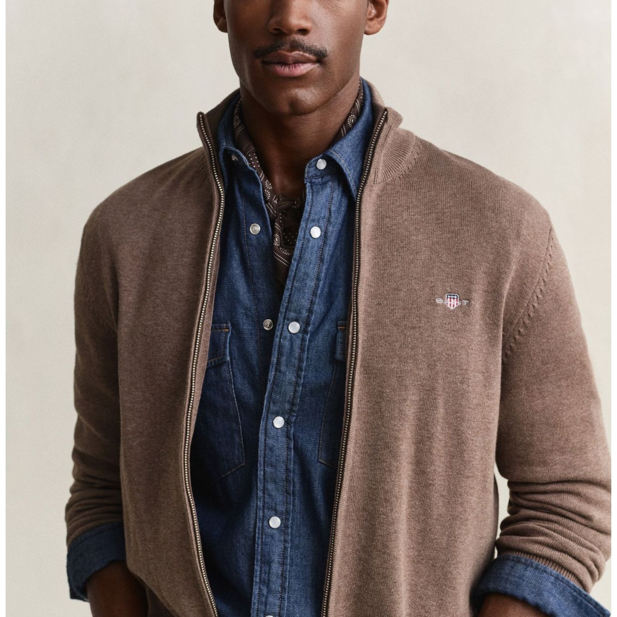 GANT Kardiganas vyrams, Ruda, Casual cotton zip cardigan 4