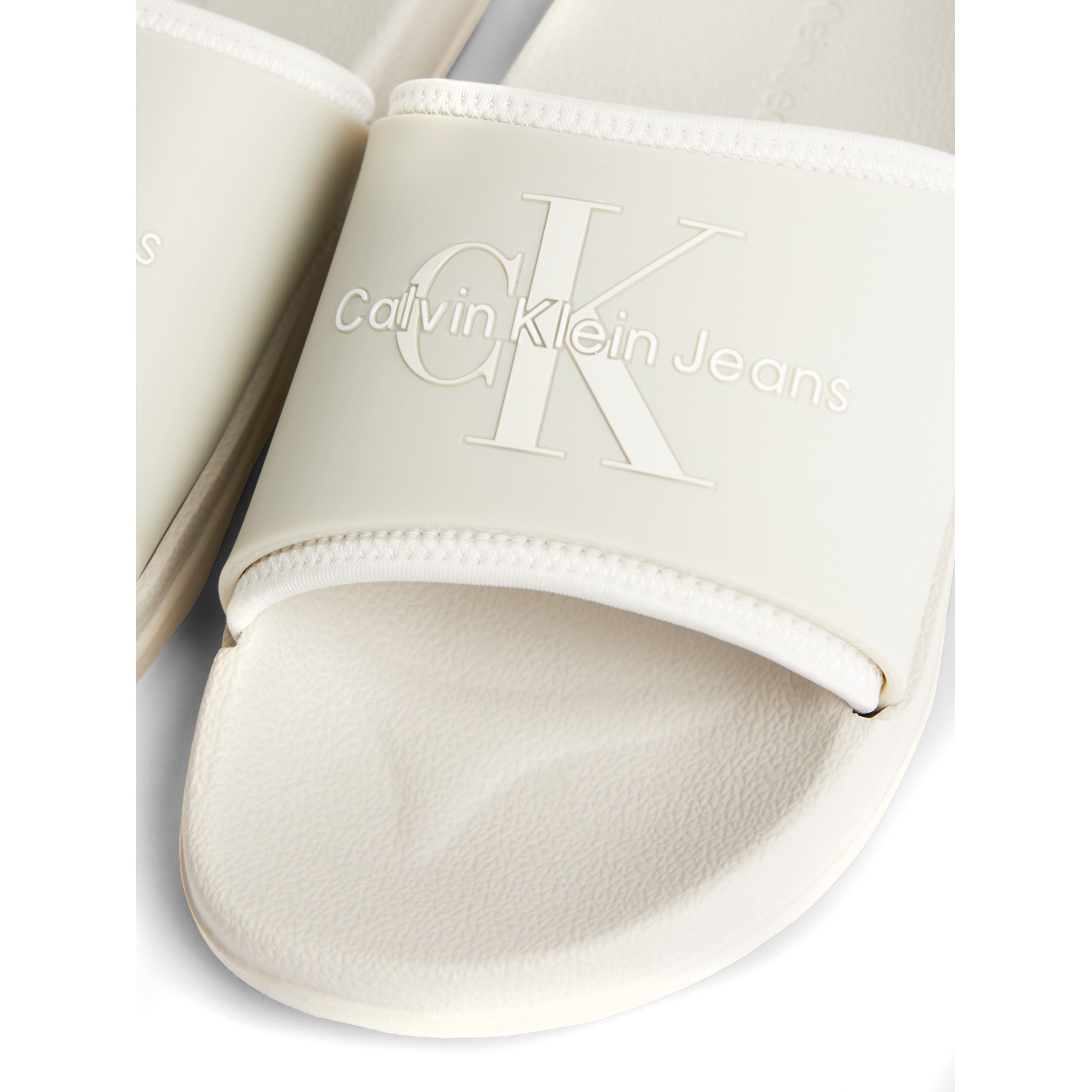 CALVIN KLEIN JEANS Guminės šlepetės moterims, Smėlio, Slide monogram 6