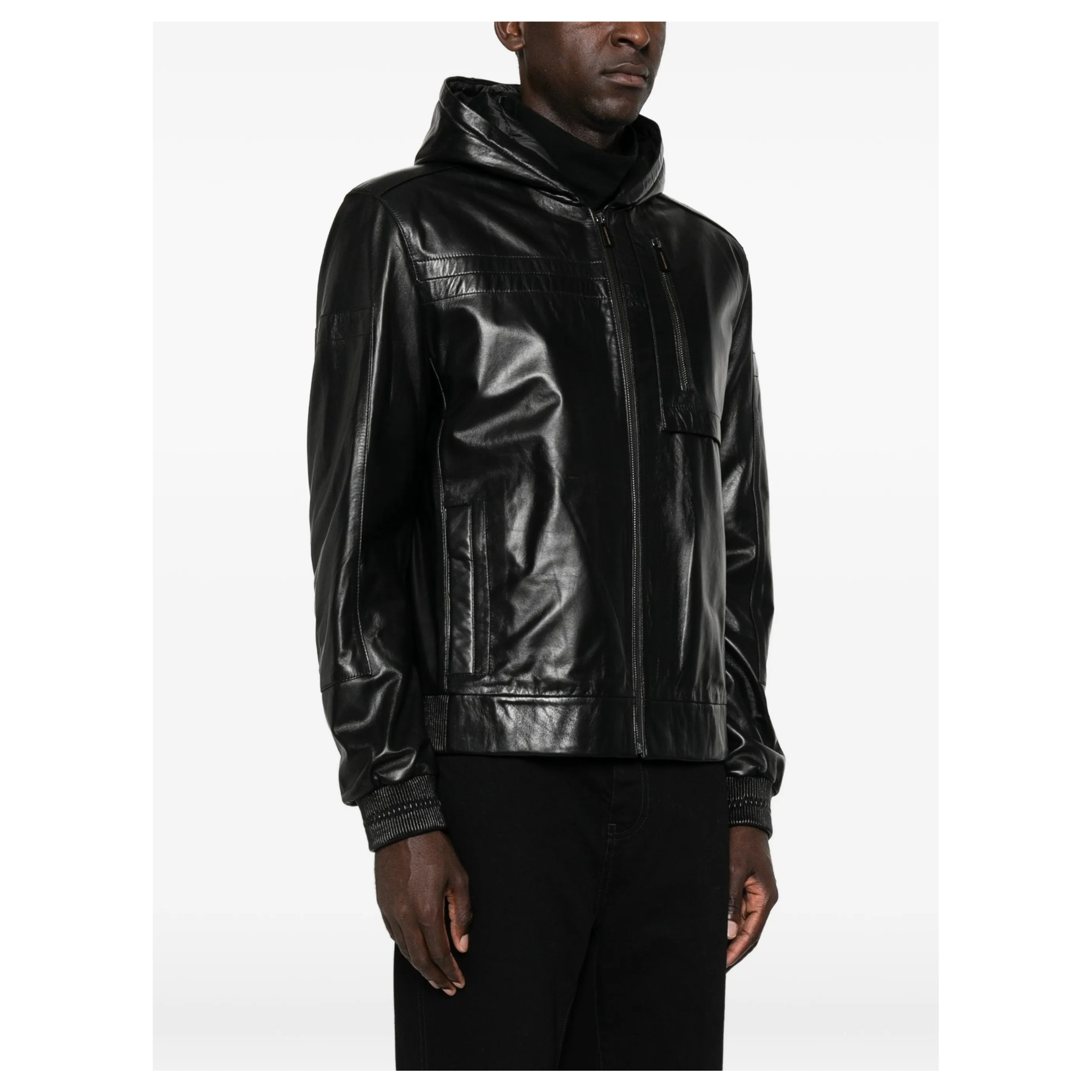 SERGIO MORETTI Odinė striukė vyrams, Juoda, Leather jacket 2