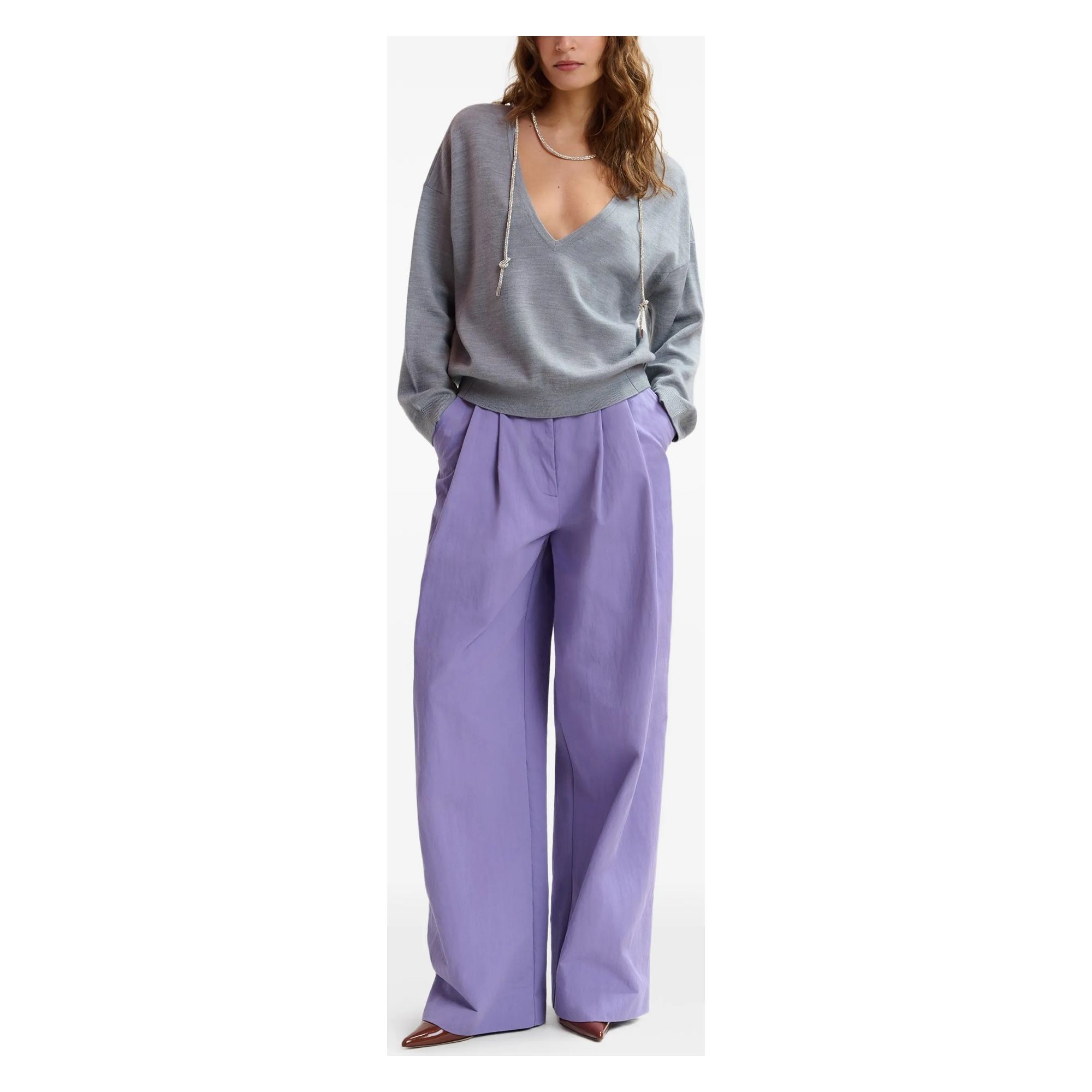 ESSENTIEL ANTWERP Megztinis moterims, Pilka, 1 pullover with necklace 2