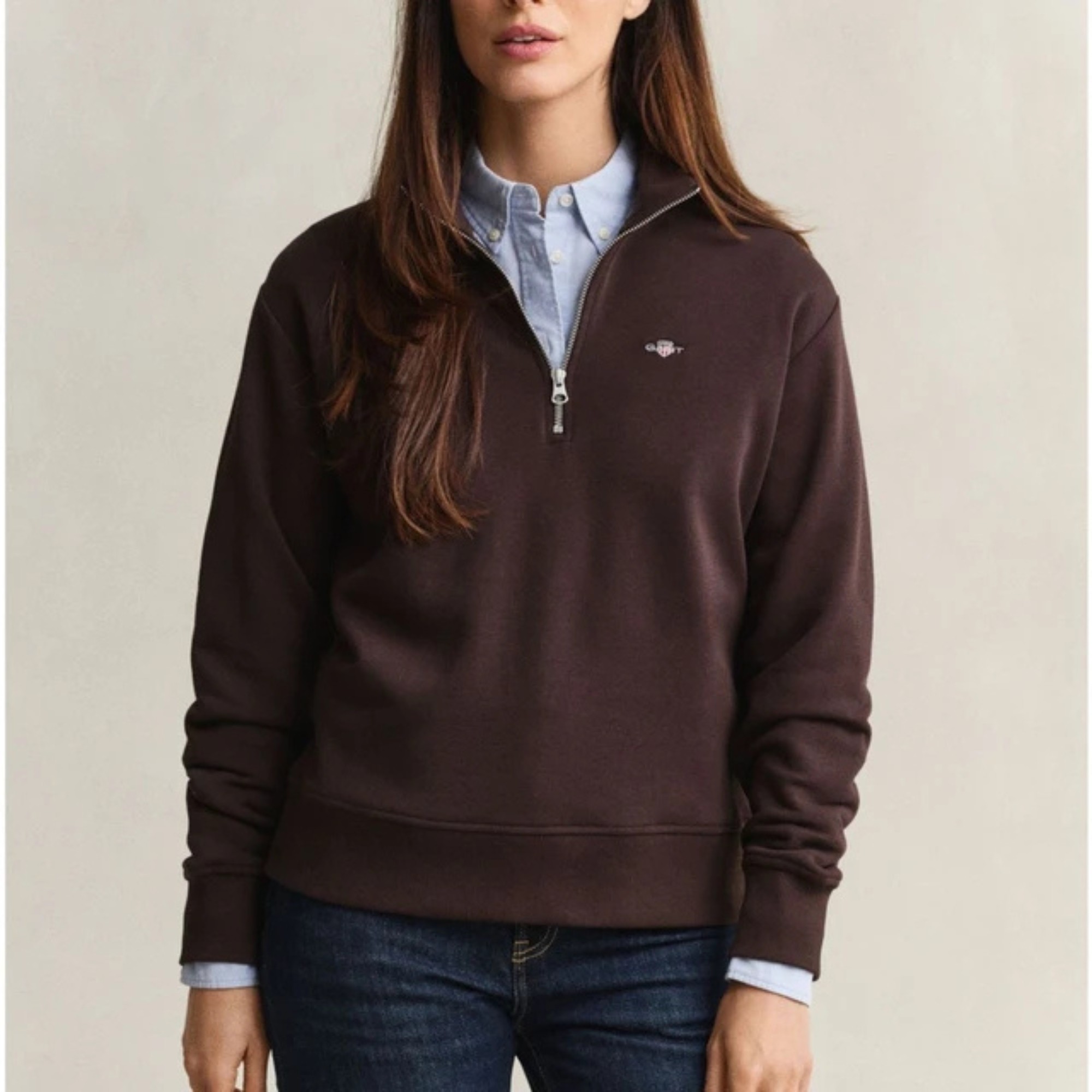 GANT Džemperis moterims, Ruda, Shield half-zip 2
