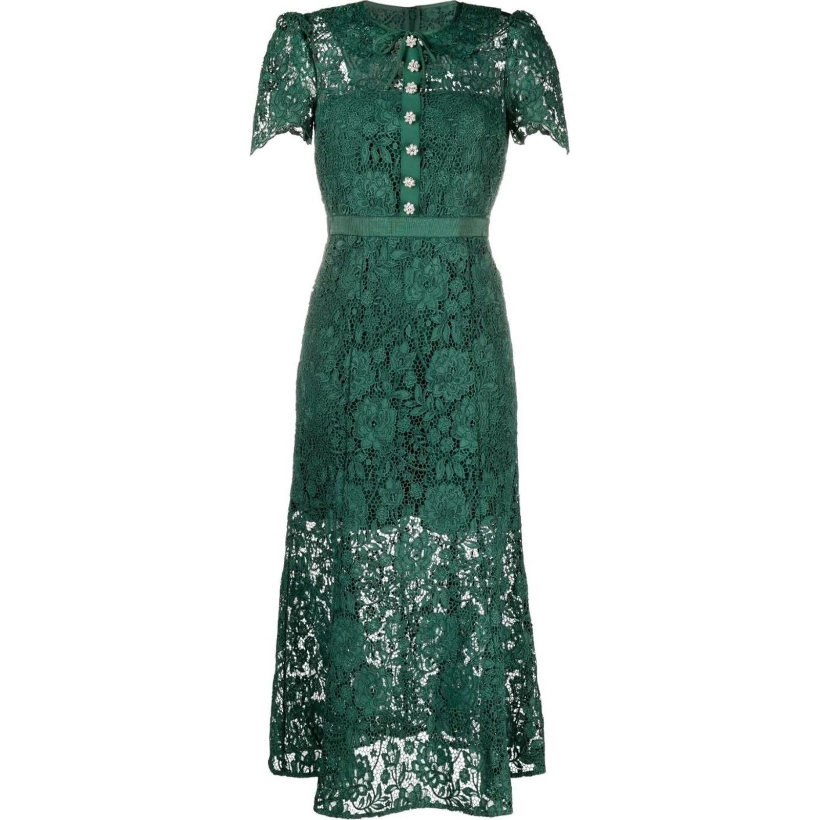 SELF PORTRAIT Midi suknelė moterims, Žalia, Green cord lace midi dress 1