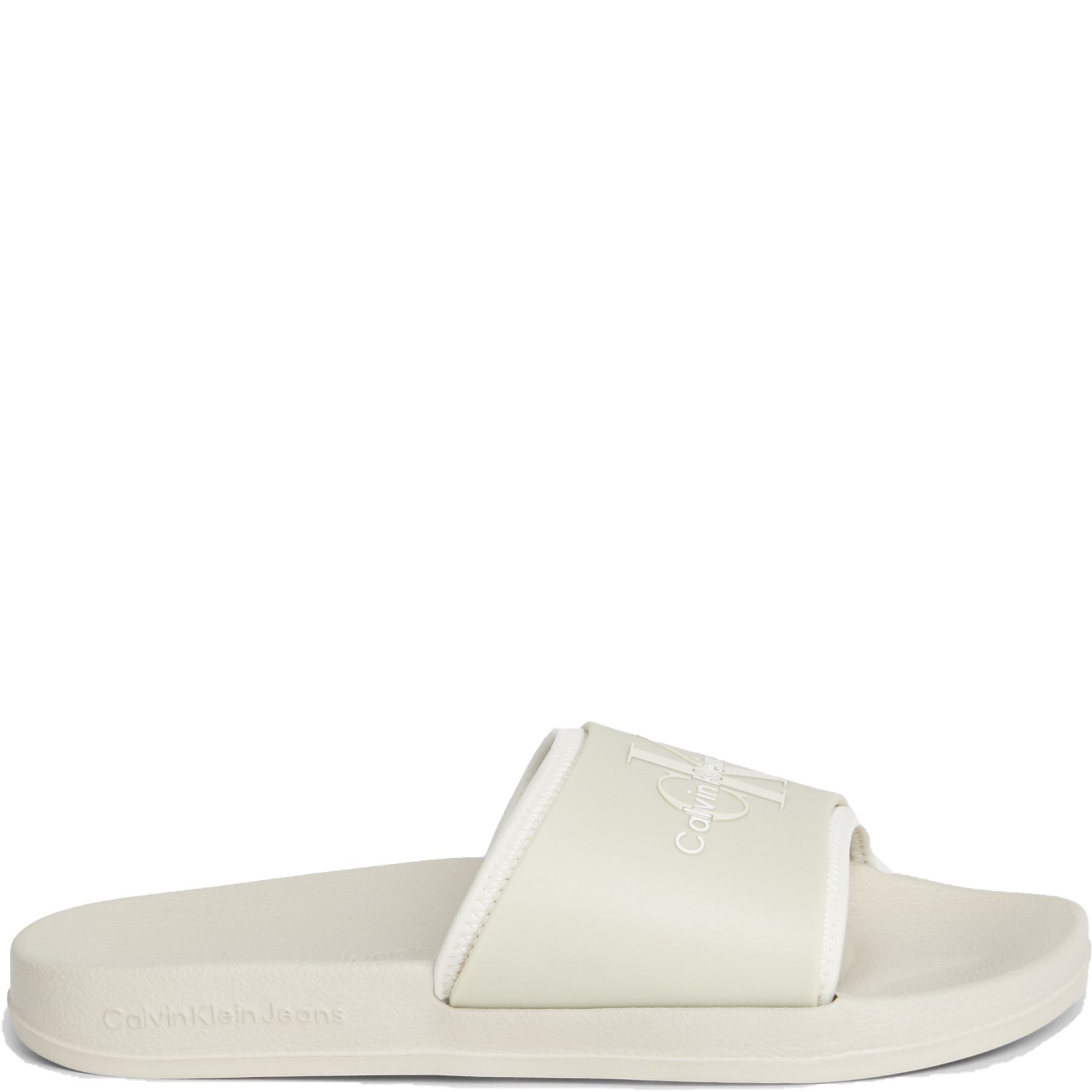 CALVIN KLEIN JEANS Guminės šlepetės moterims, Smėlio, Slide monogram 2