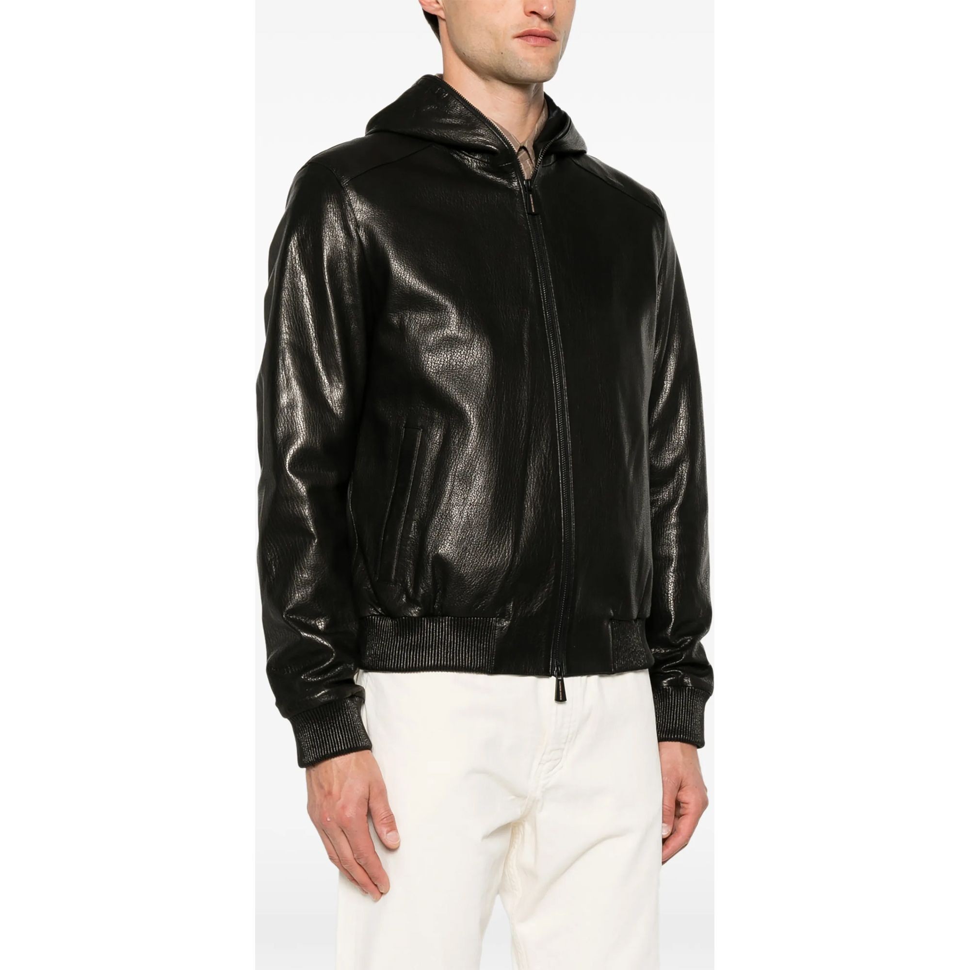 SERGIO MORETTI Odinė striukė vyrams, Juoda, Leather jacket 3