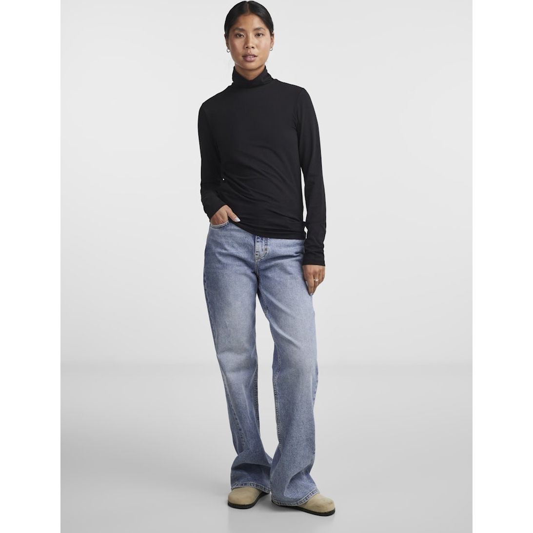 PIECES Palaidinės moterims, Juoda, PCSIRENE LS ROLLNECK 3