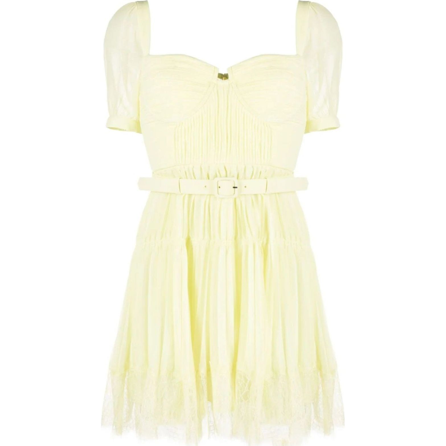 SELF PORTRAIT Mini suknelė moterims, Geltona, Chiffon lace detail mini dress 1