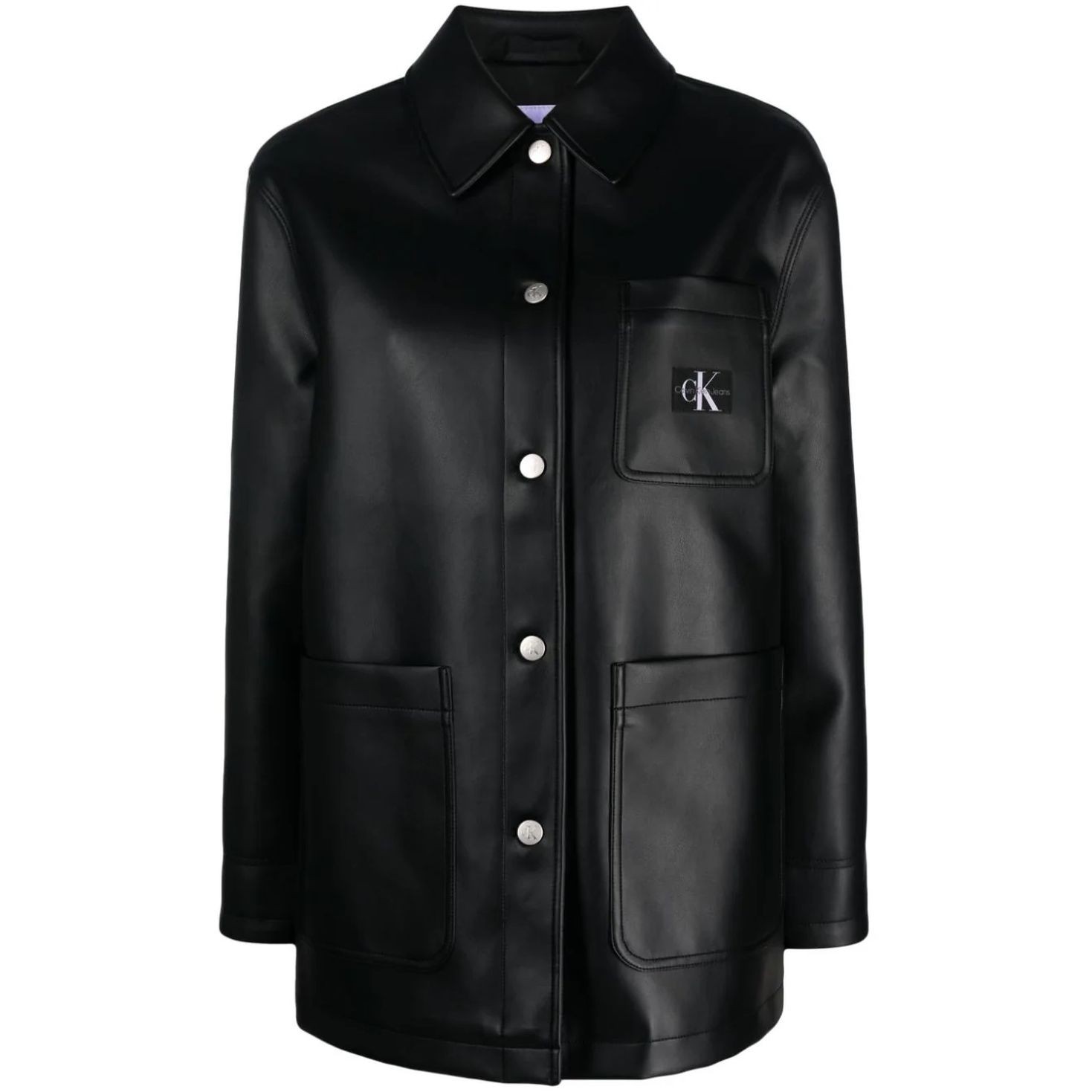 CALVIN KLEIN JEANS Odinis švarkas moterims, Juoda, Faux leather utility jacket 1
