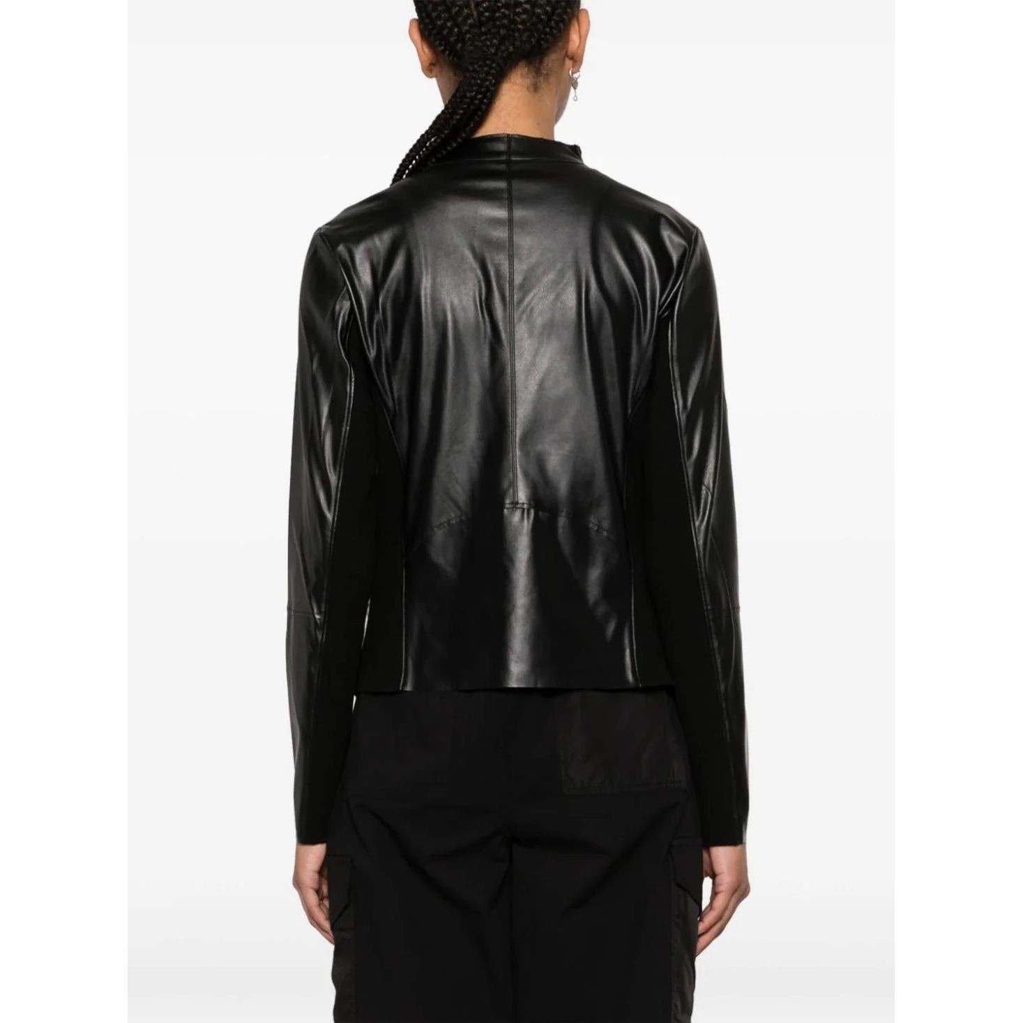 DKNY Odinė striukė moterims, Juoda, Frnt rib bk moto jacket 4