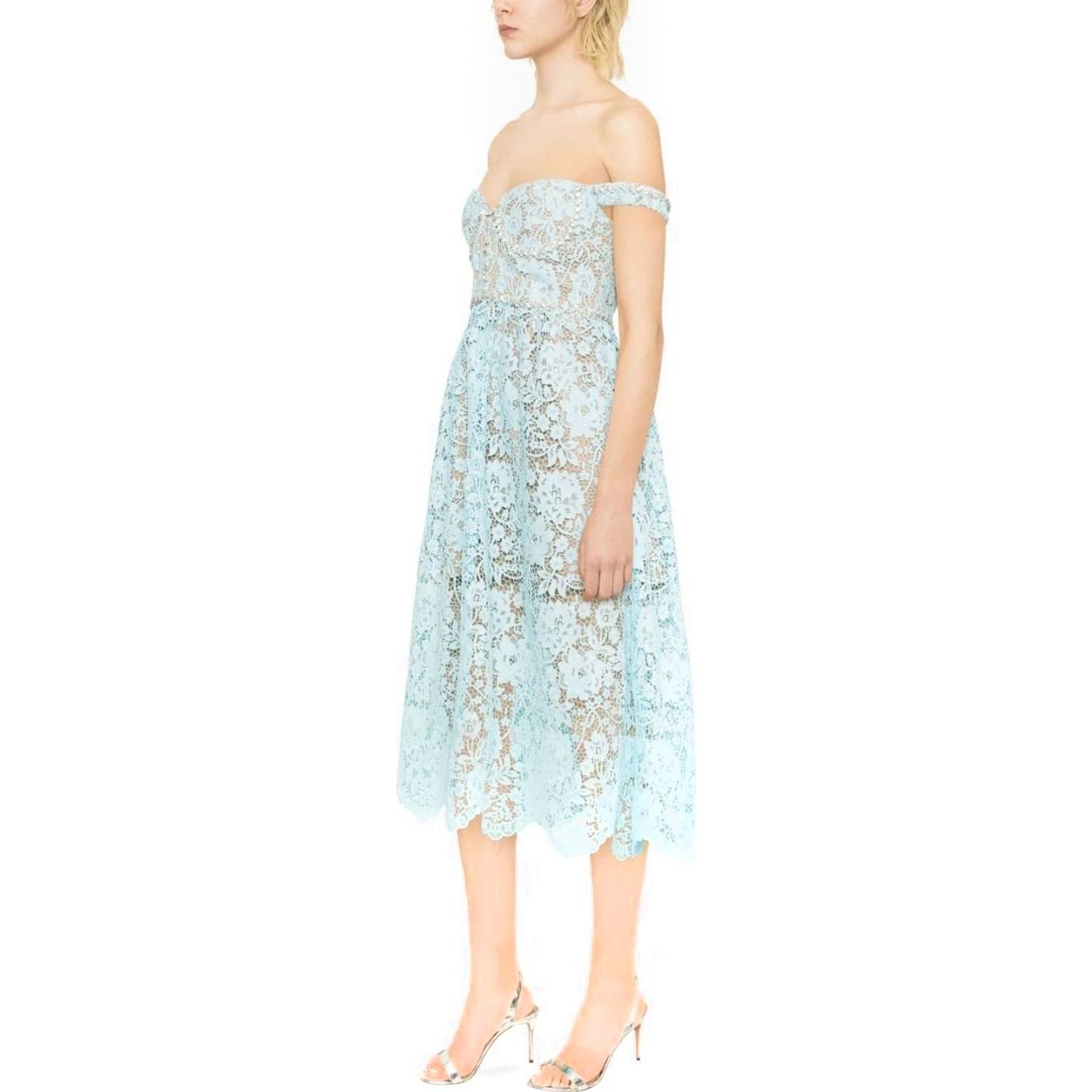 SELF PORTRAIT Midi suknelė moterims, Mėlyna, Cord lace diamante midi dress 4