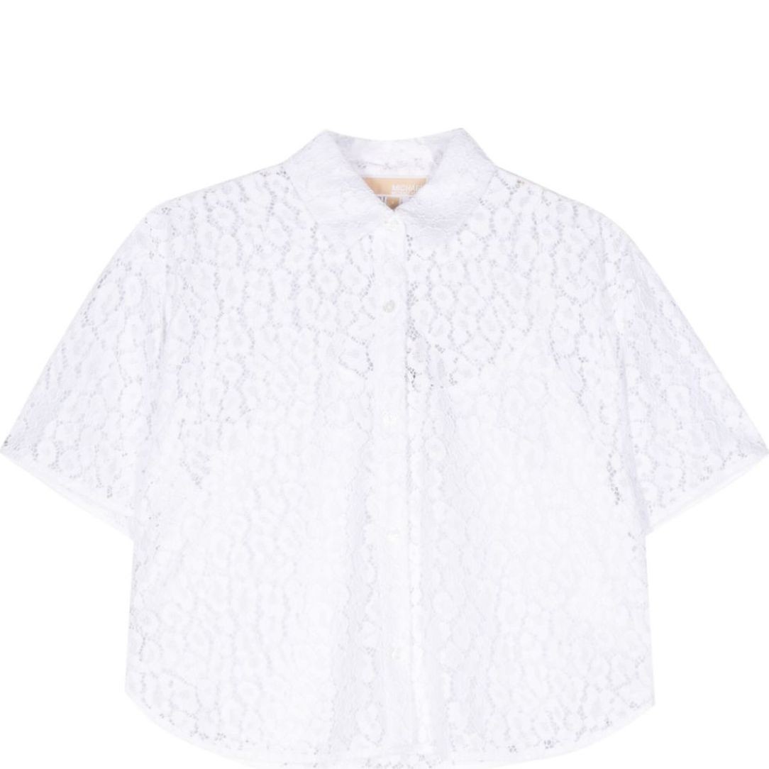 MICHAEL KORS Marškiniai trump. rankovėmis moterims, Balta, Lace crop shirt 1