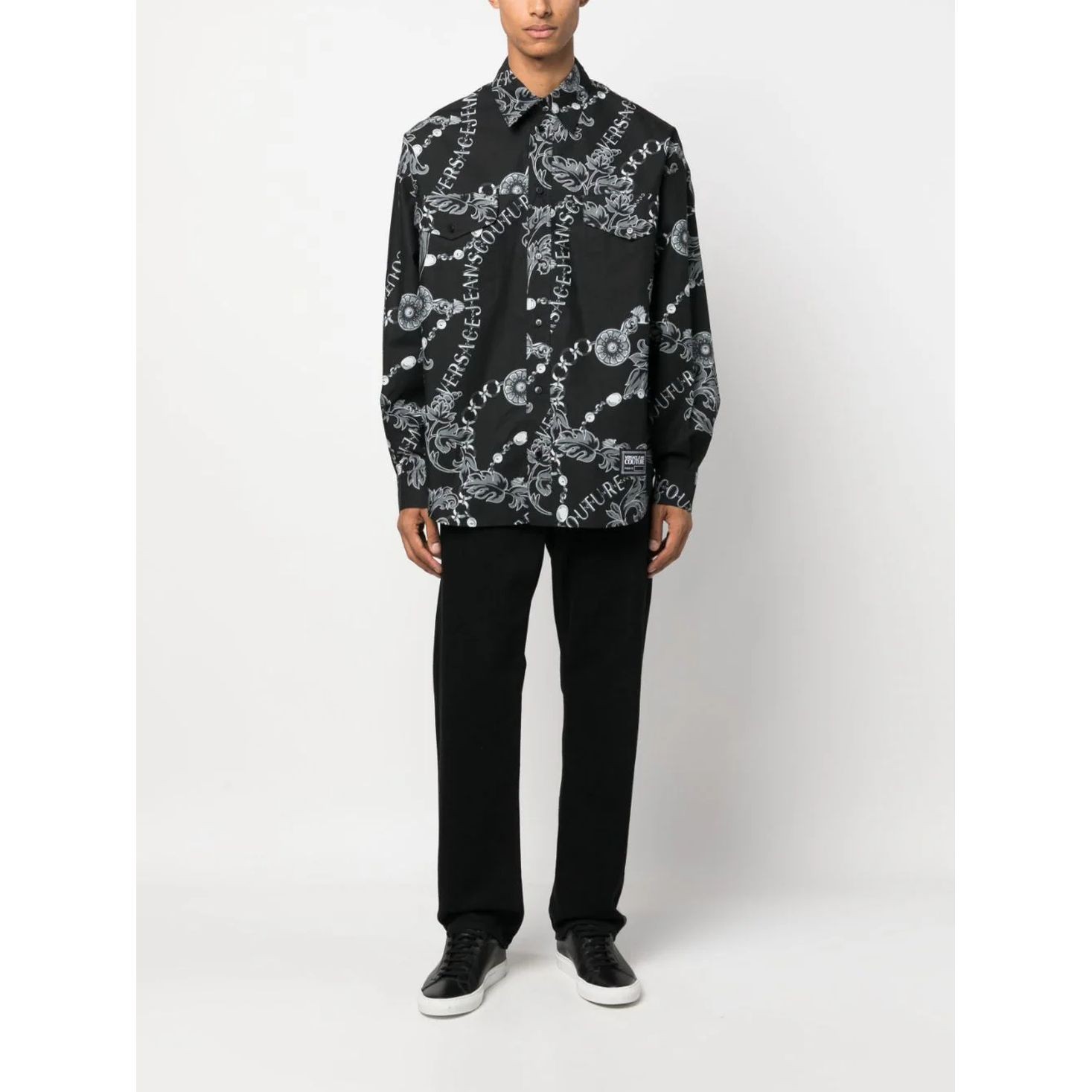VERSACE JEANS CUTURE Marškiniai ilgomis rankovėmis vyrams, Juoda, O print shirt 2