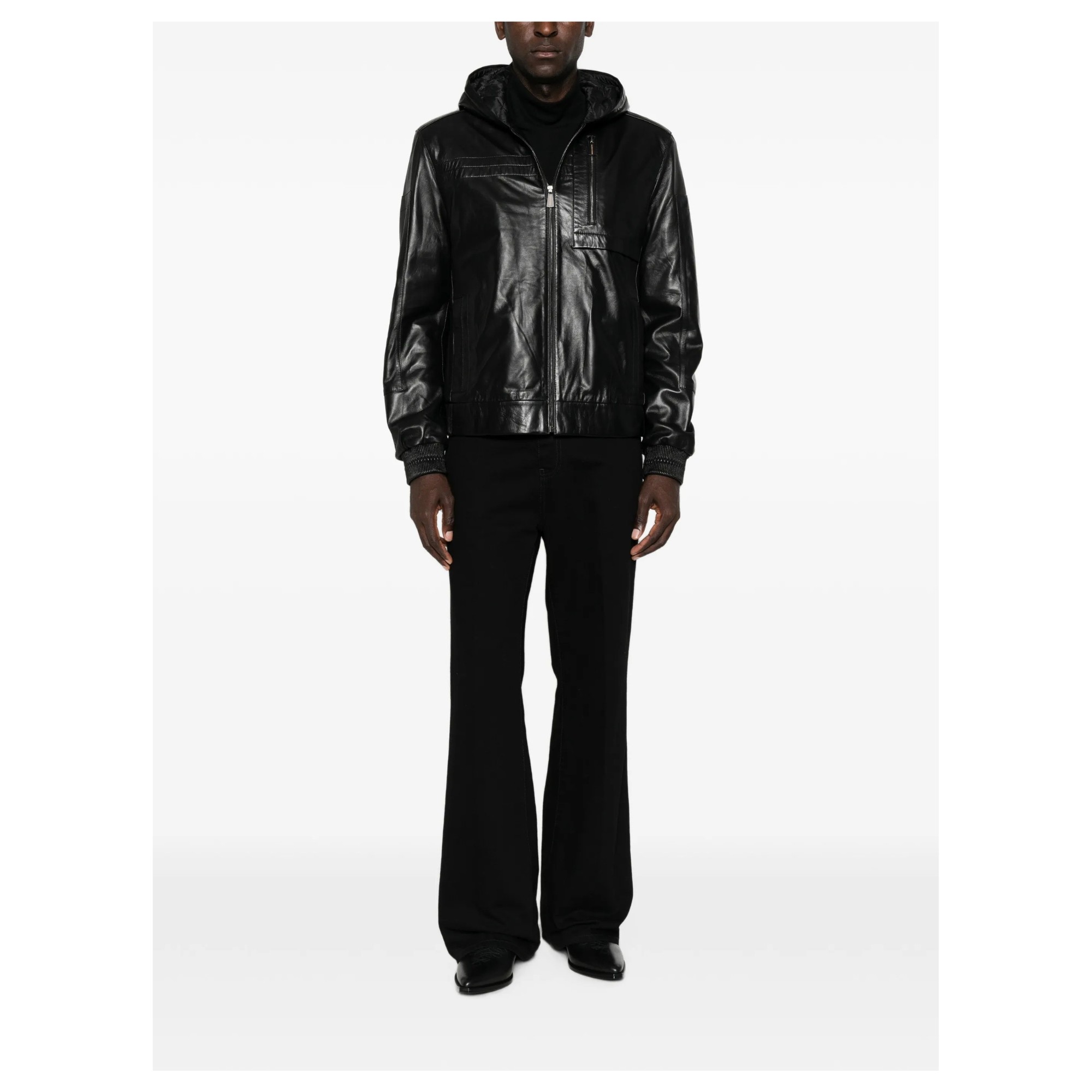 SERGIO MORETTI Odinė striukė vyrams, Juoda, Leather jacket 4