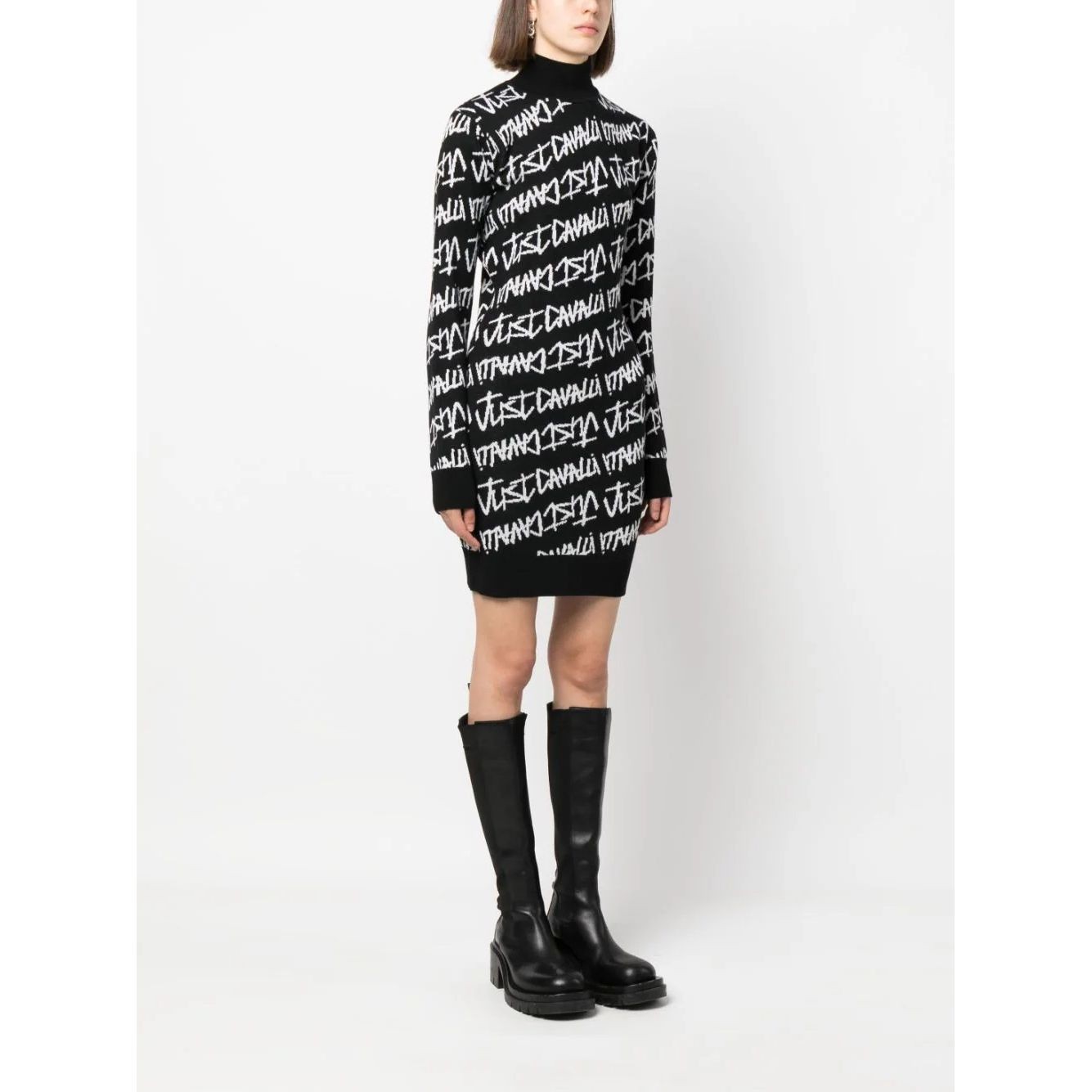 JUST CAVALLI Midi suknelė moterims, Juoda, Long sleeve dress 2