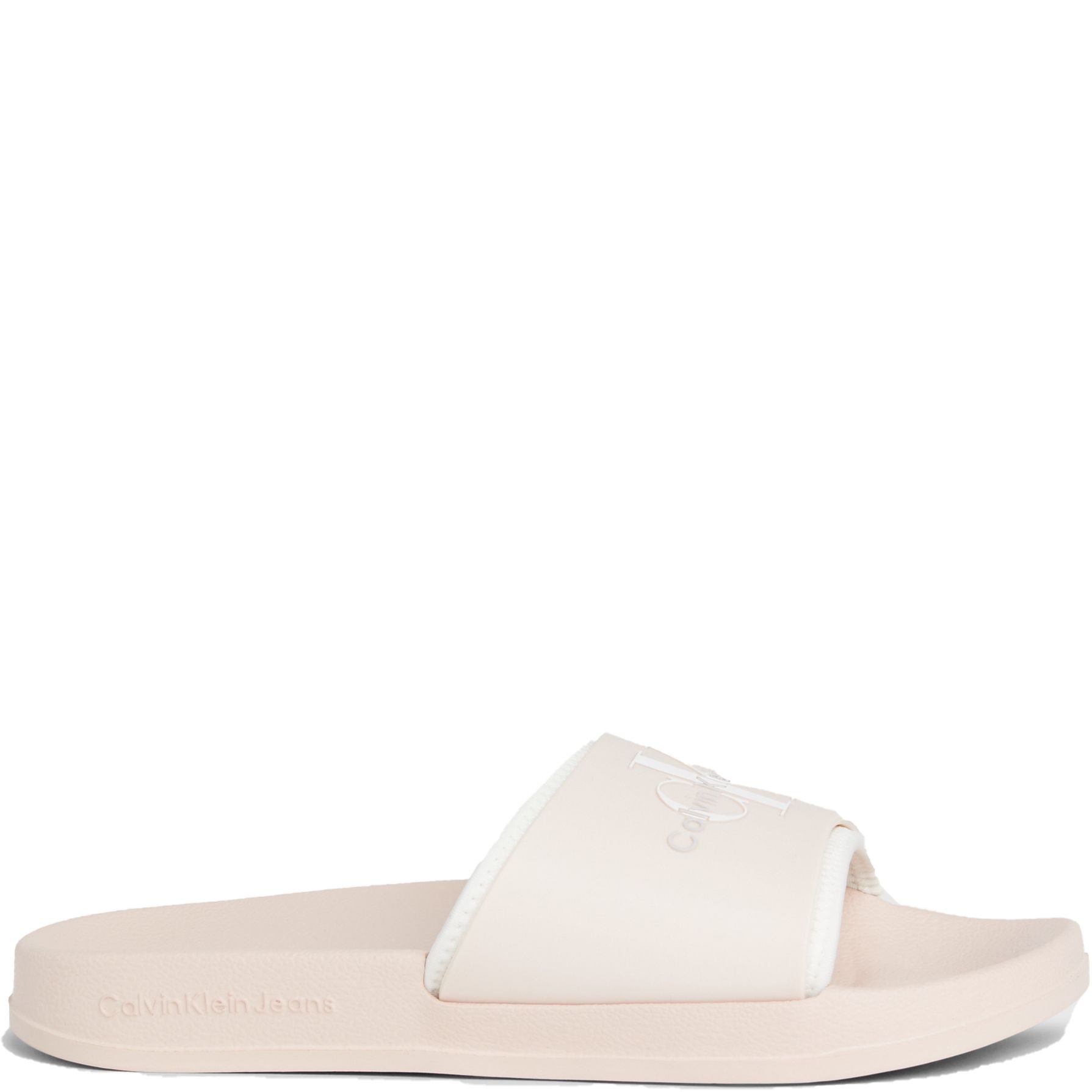 CALVIN KLEIN JEANS Guminės šlepetės moterims, Smėlio, Slide monogram 2