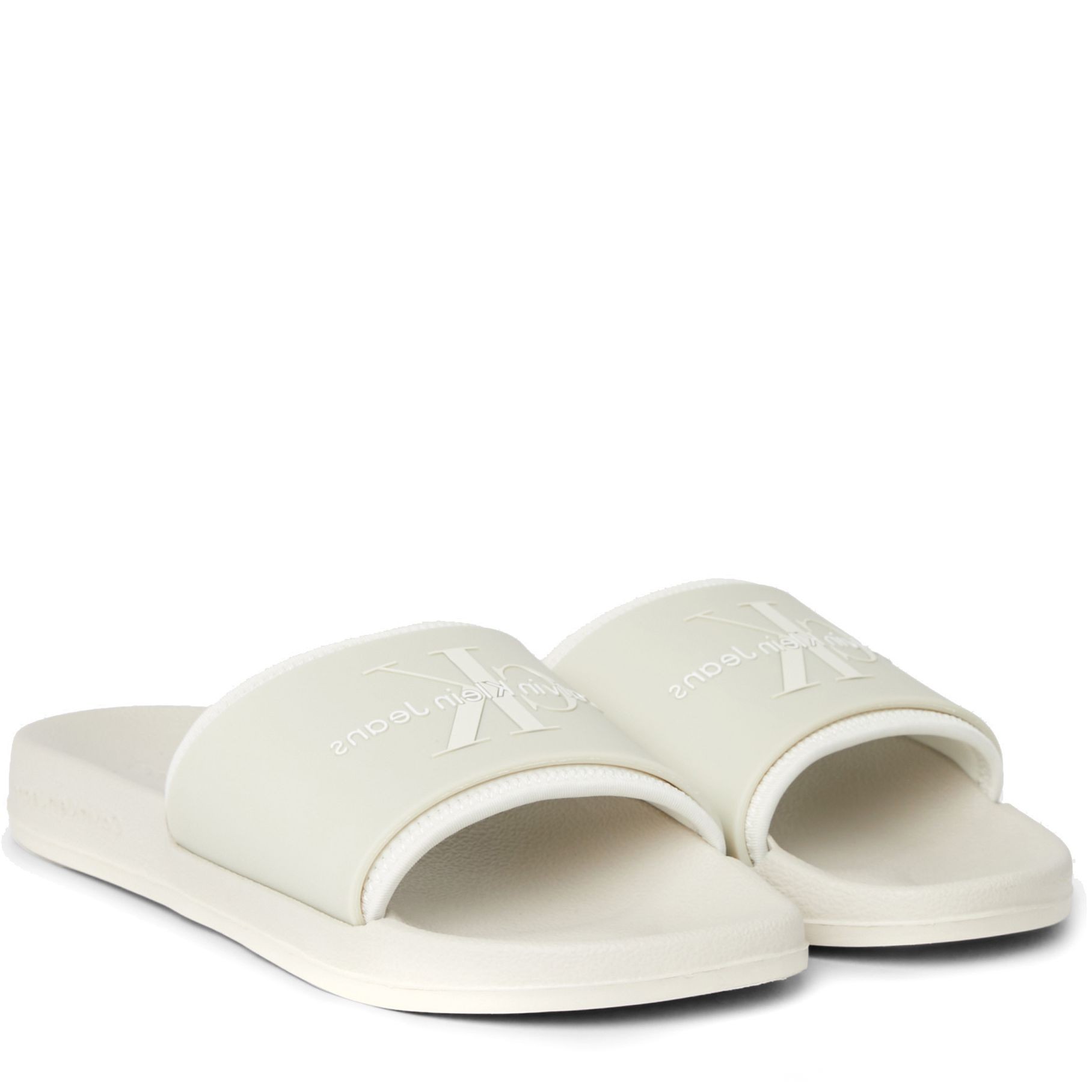 CALVIN KLEIN JEANS Guminės šlepetės moterims, Smėlio, Slide monogram 1