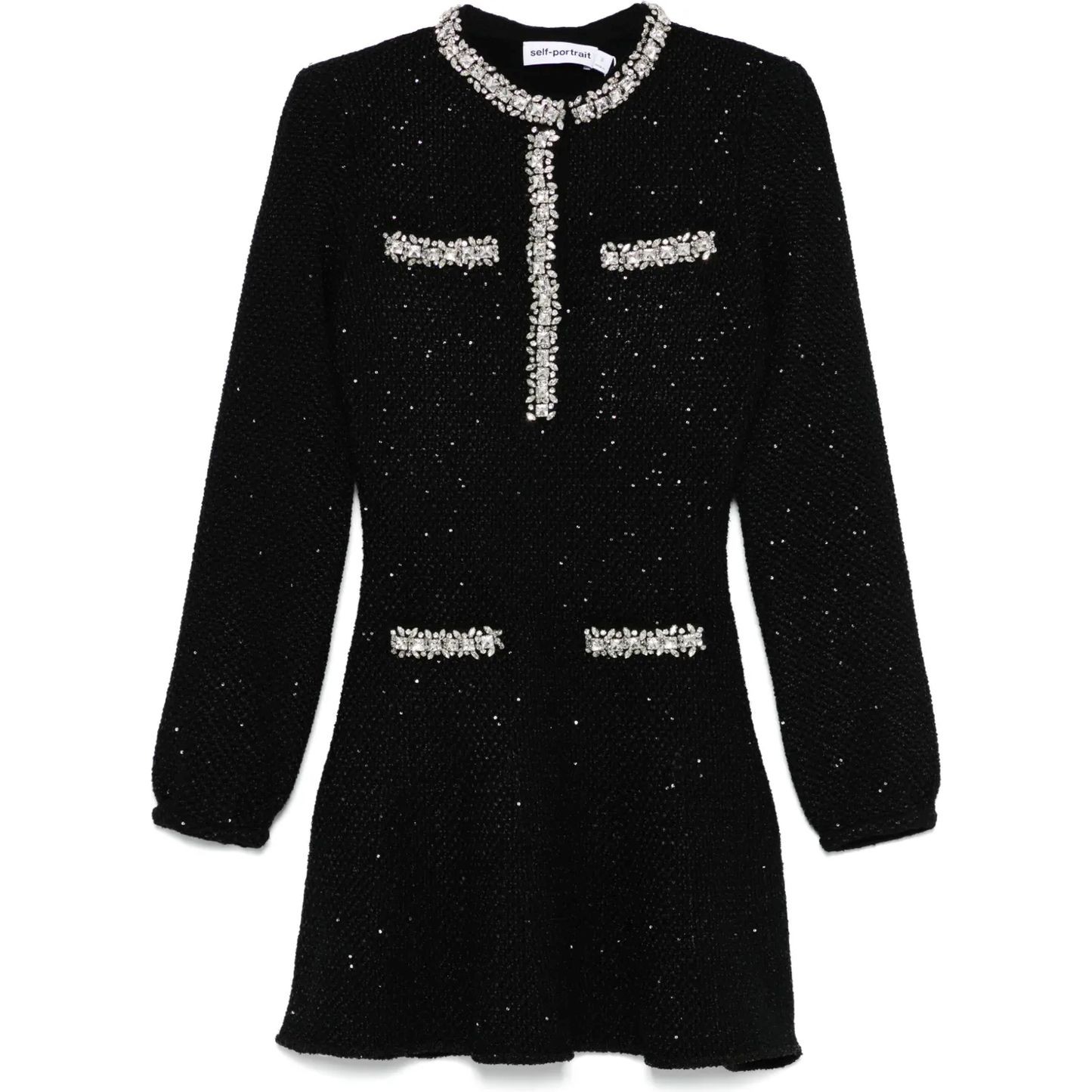 SELF PORTRAIT Mini suknelė moterims, Juoda, Sequin knit mini dress