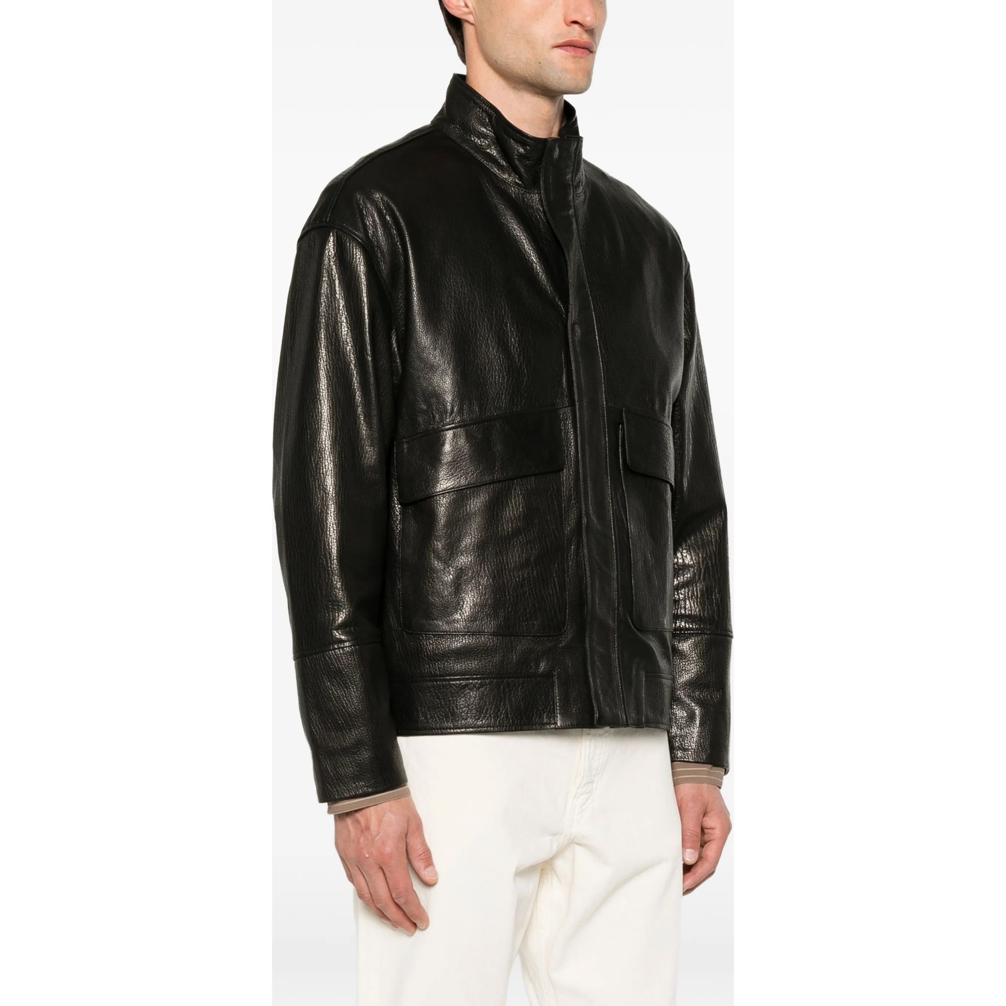 SERGIO MORETTI Odinė striukė vyrams, Juoda, Leather jacket 3