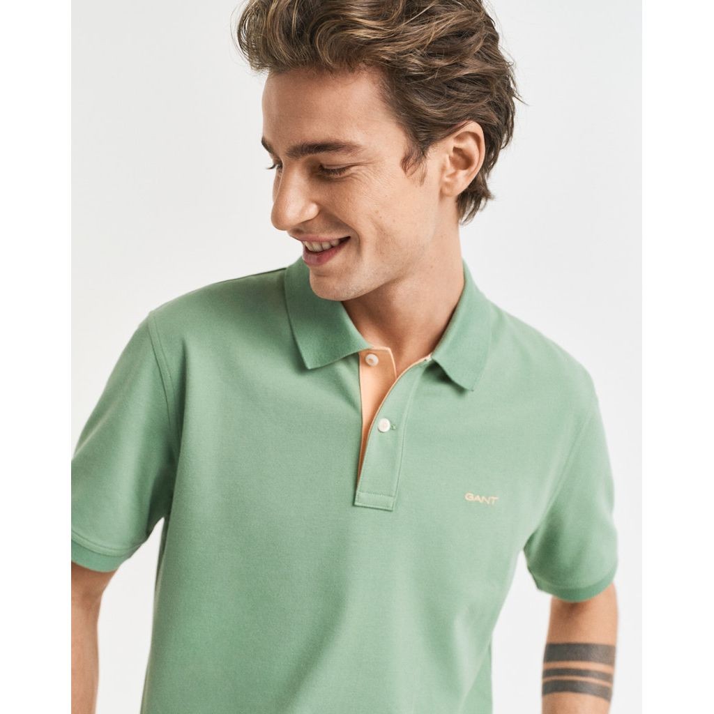 GANT Polo marškiniai trumpos rank. vyrams, Žalia, Reg contrast pique SS polo 4