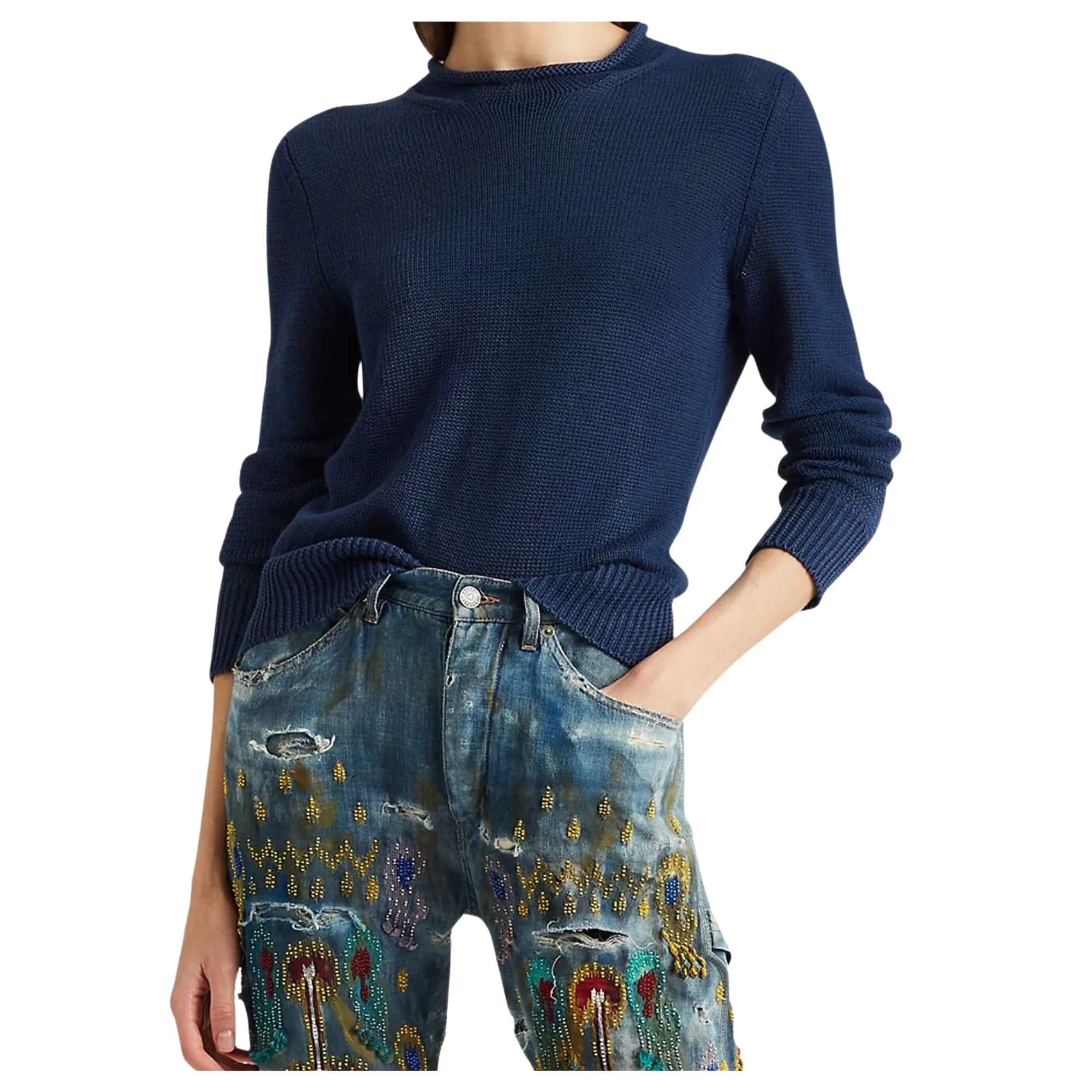 RALPH LAUREN Megztinis moterims, Mėlyna, LONG SLEEVE-PULLOVER 2