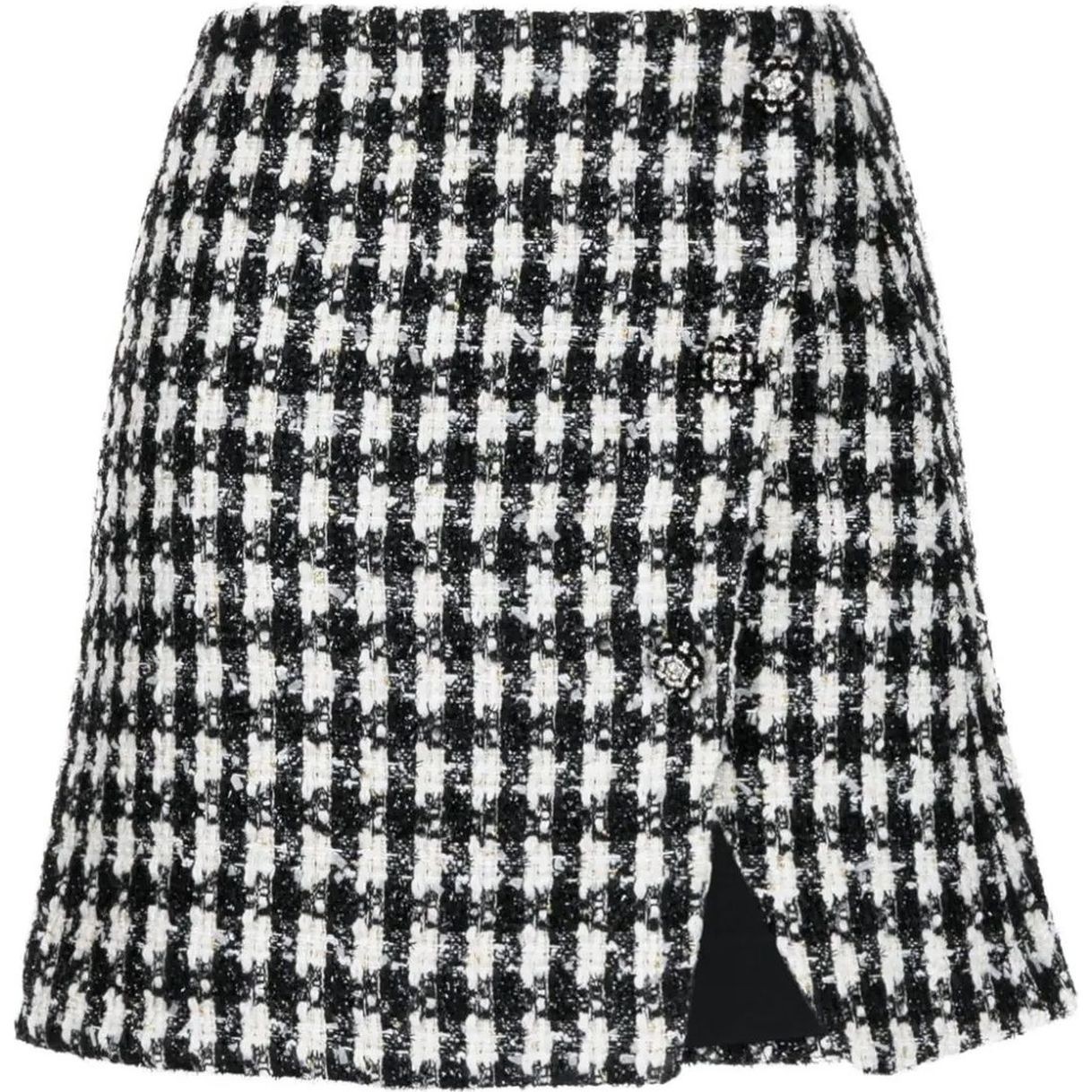 SELF PORTRAIT Mini sijonas moterims, Juoda, Black check boucle mini skirt 1