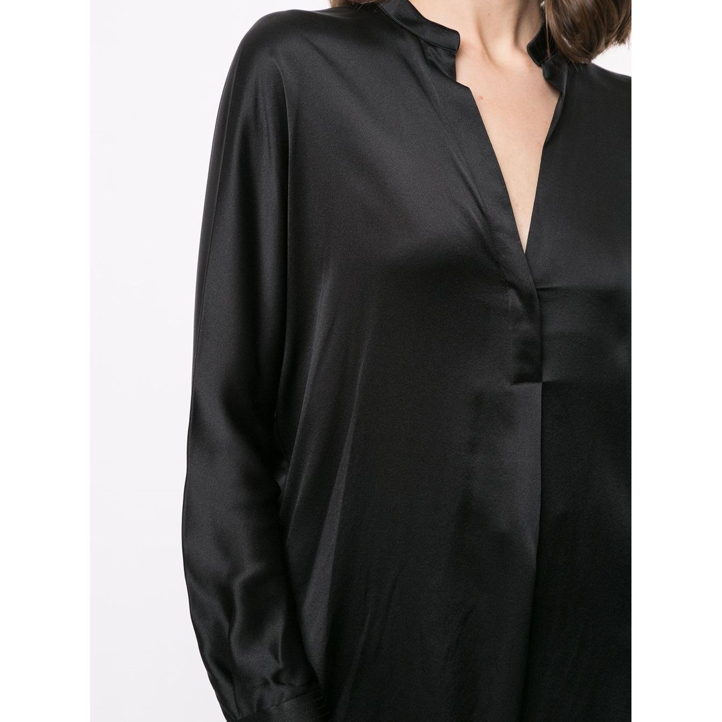 VINCE Marškiniai moterims, Juoda, BAND COLLAR BLOUSE / 3