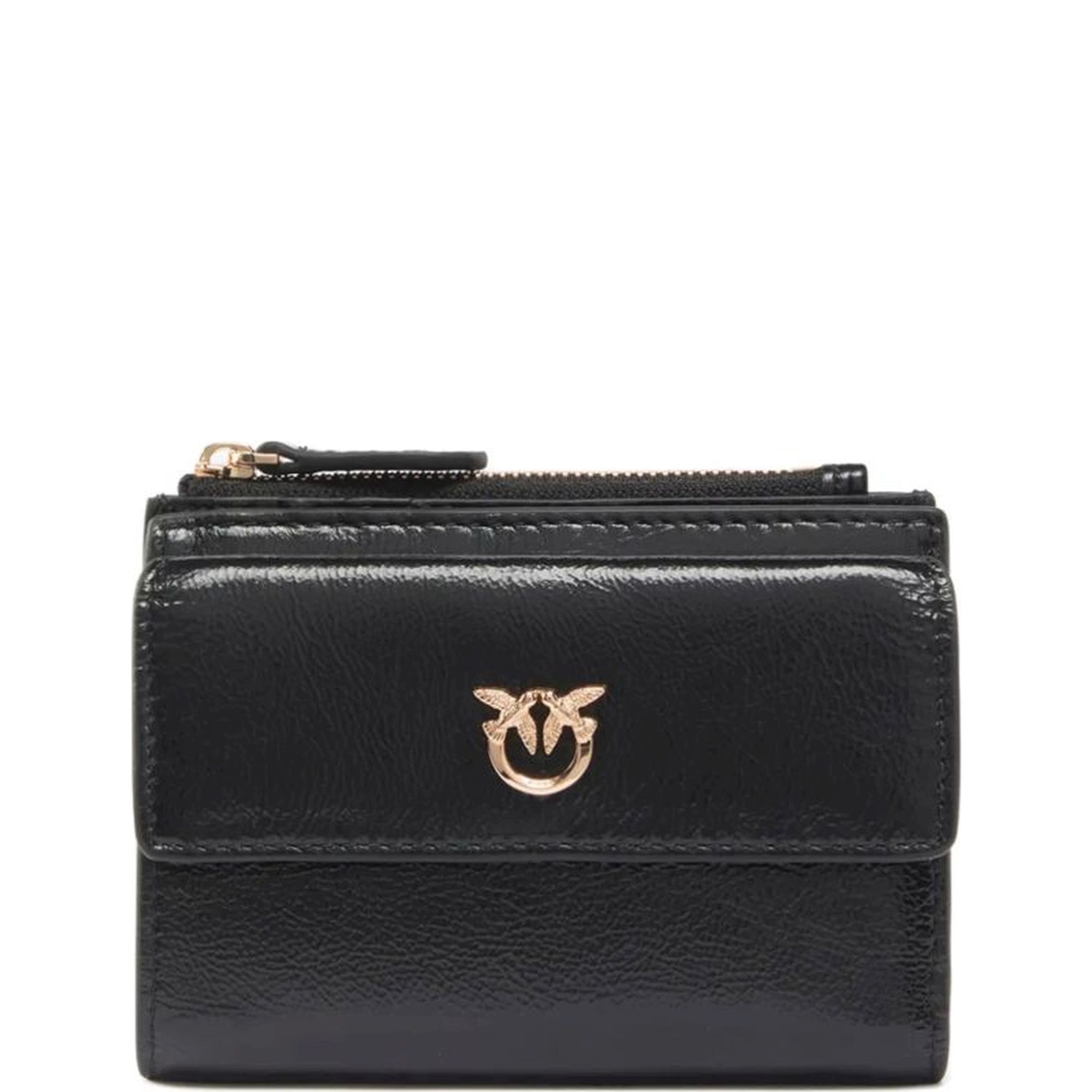 PINKO Piniginė moterims, Juoda, Compact wallet shiny calf old 1