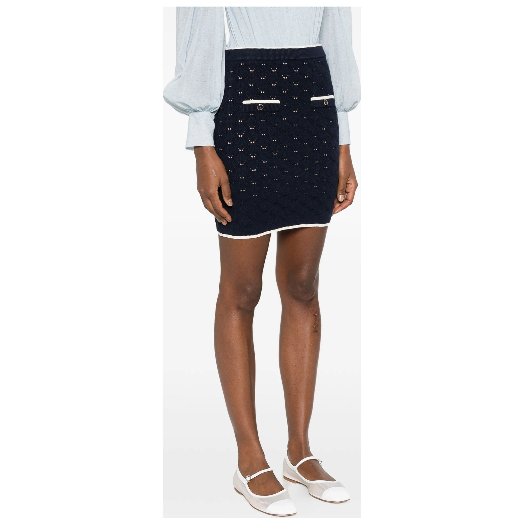 TWINSET Mini sijonas moterims, Mėlyna, Short jacquard-knit skirt 3