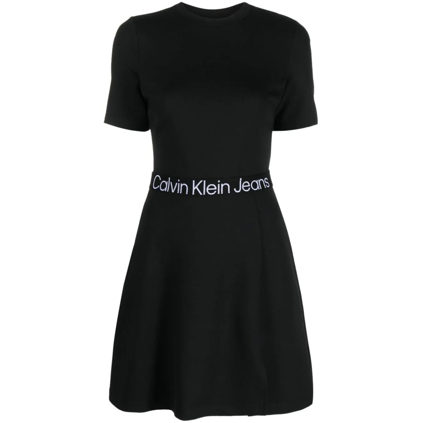 CALVIN KLEIN JEANS Midi suknelė moterims, Juoda, Tape milano short sleeve dress 1