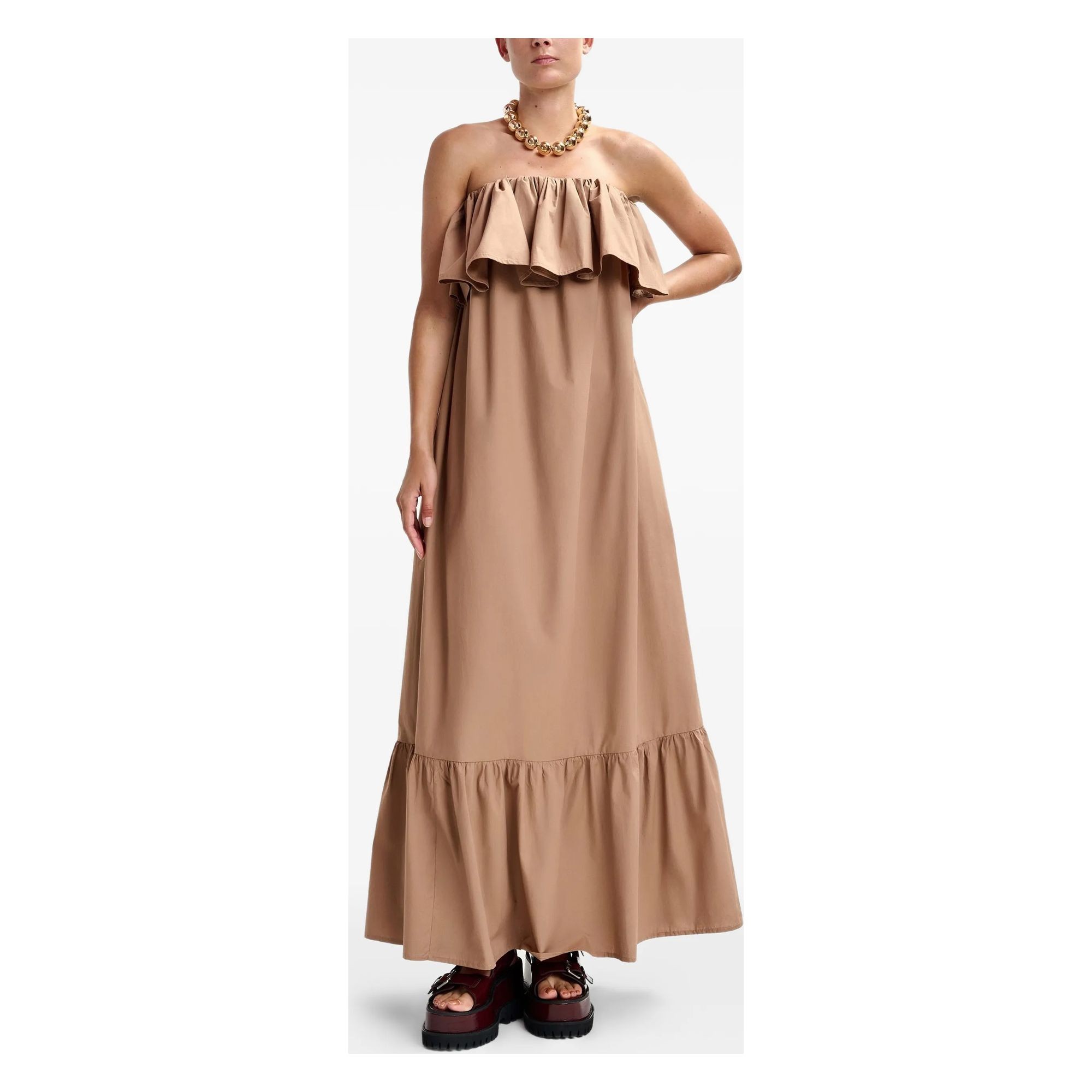 ESSENTIEL ANTWERP Maxi suknelė moterims, Ruda, 2 belted ruffle dress 2