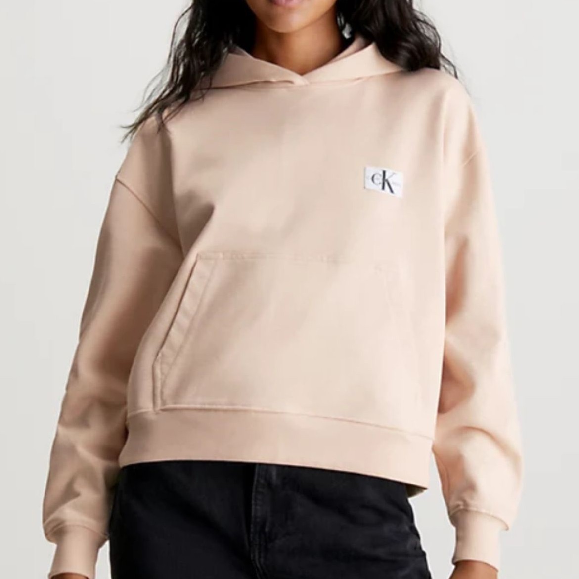 CALVIN KLEIN JEANS Džemperis moterims, Smėlio, Woven label hoodie 2