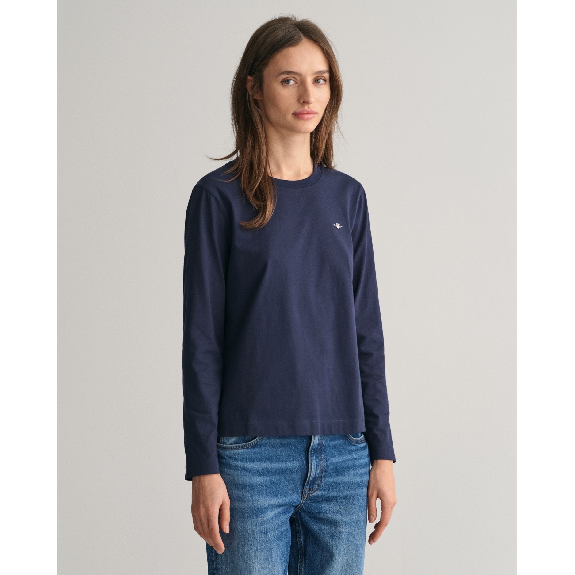 GANT Marškinėliai ilgom. rankovėmis moterims, Mėlyna, reg shield ls t-shirt 6