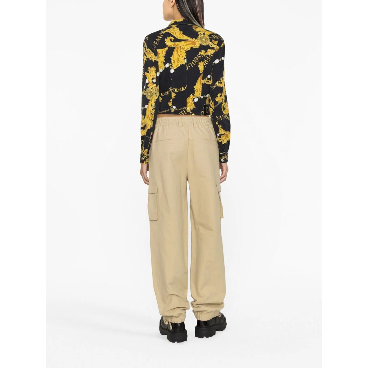VERSACE JEANS CUTURE Džinsinis švarkas moterims, Juoda, Chain couture jacket 3