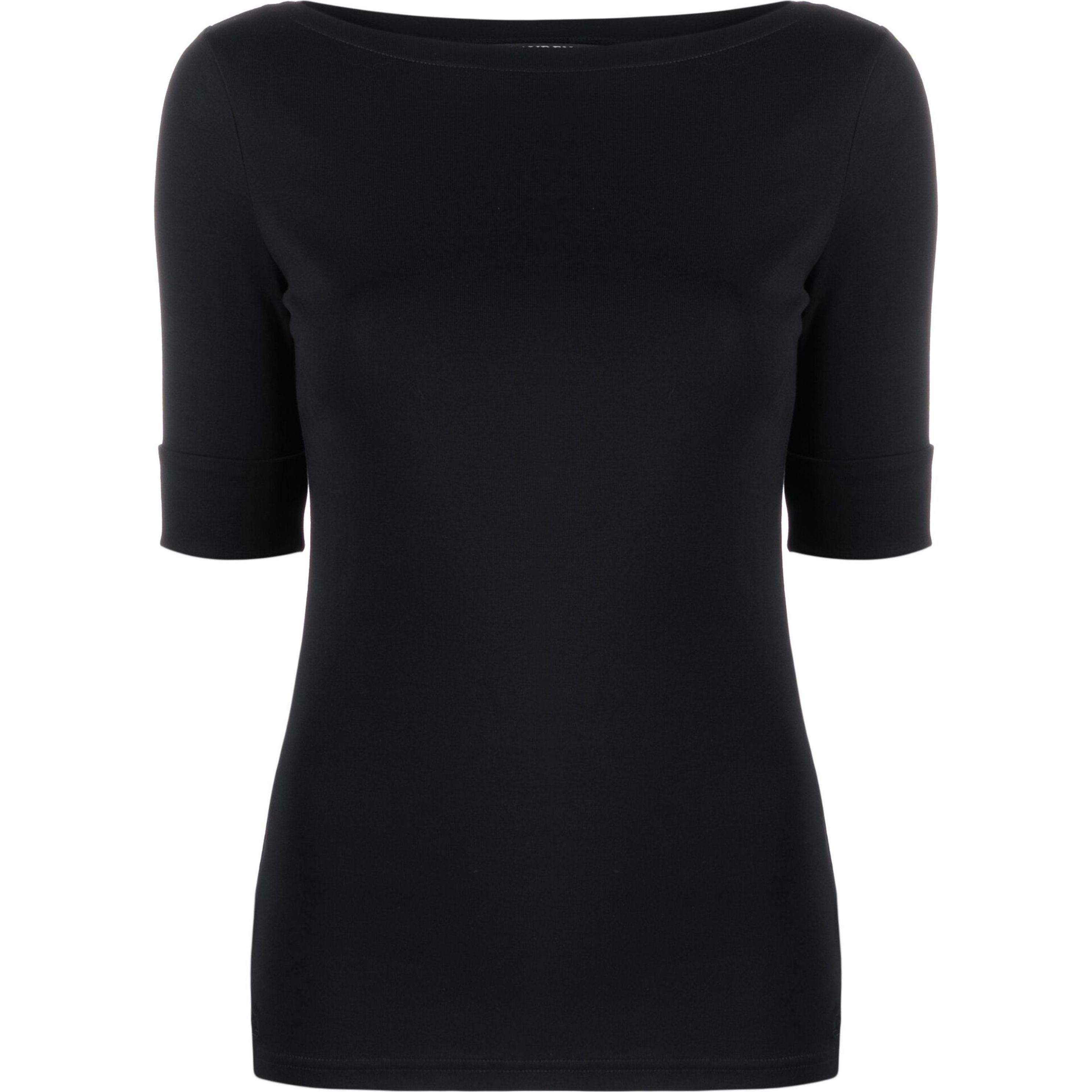 LAUREN RALPH LAUREN Marškiniai trump. rankovėmis moterims, Juoda, Stretch cotton boatneck top 1