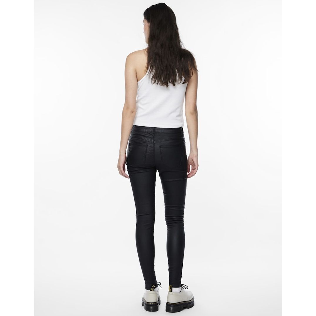 PIECES Odinės kelnės moterims, Juoda, Shape-up paro skn coated 3
